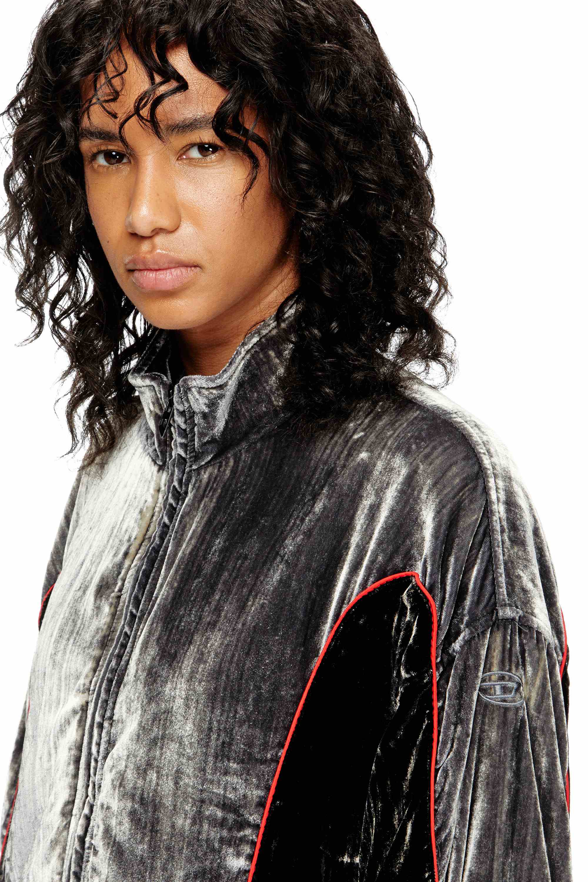 Dark Grey Track jacket in treated velvet