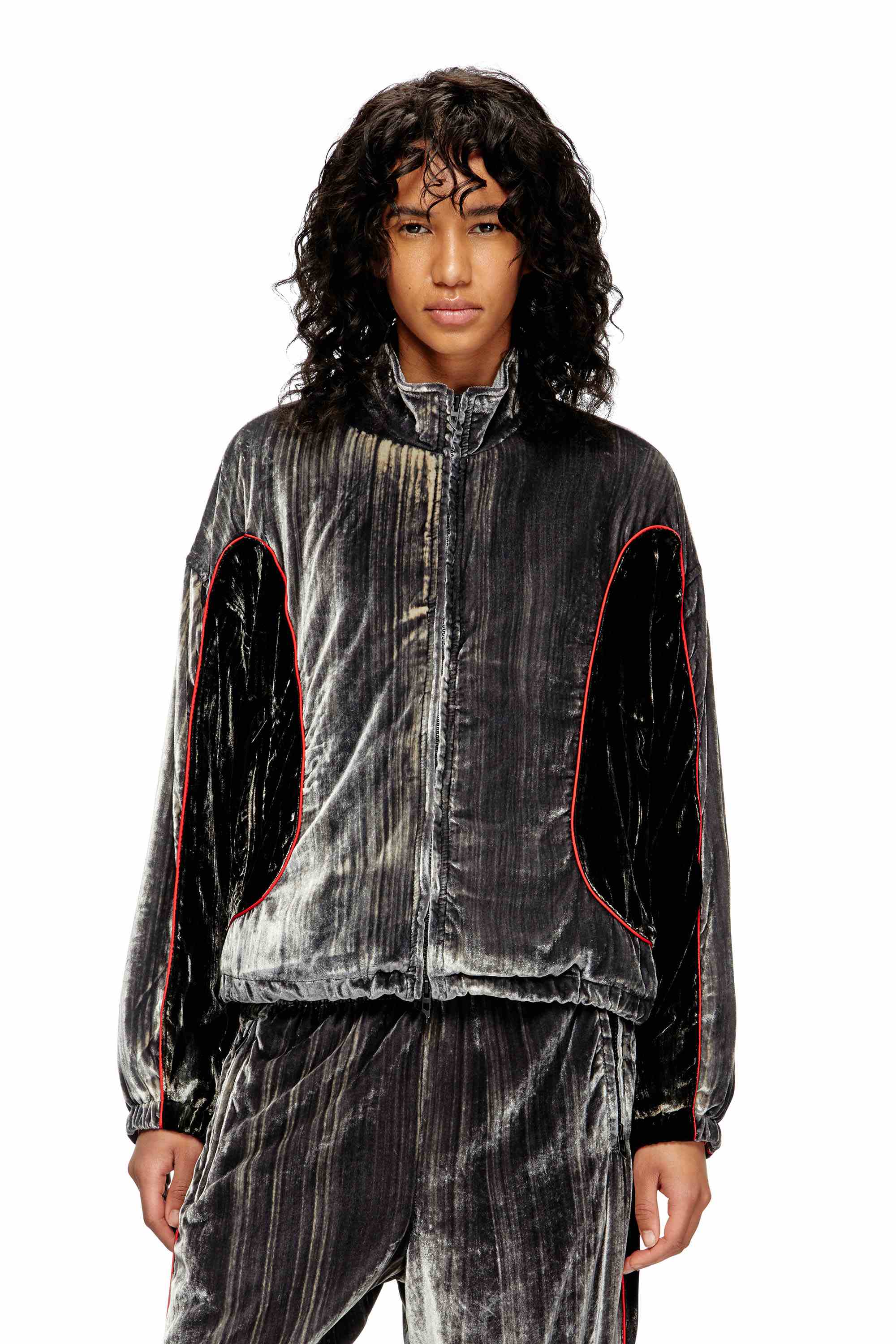 Dark Grey Track jacket in treated velvet