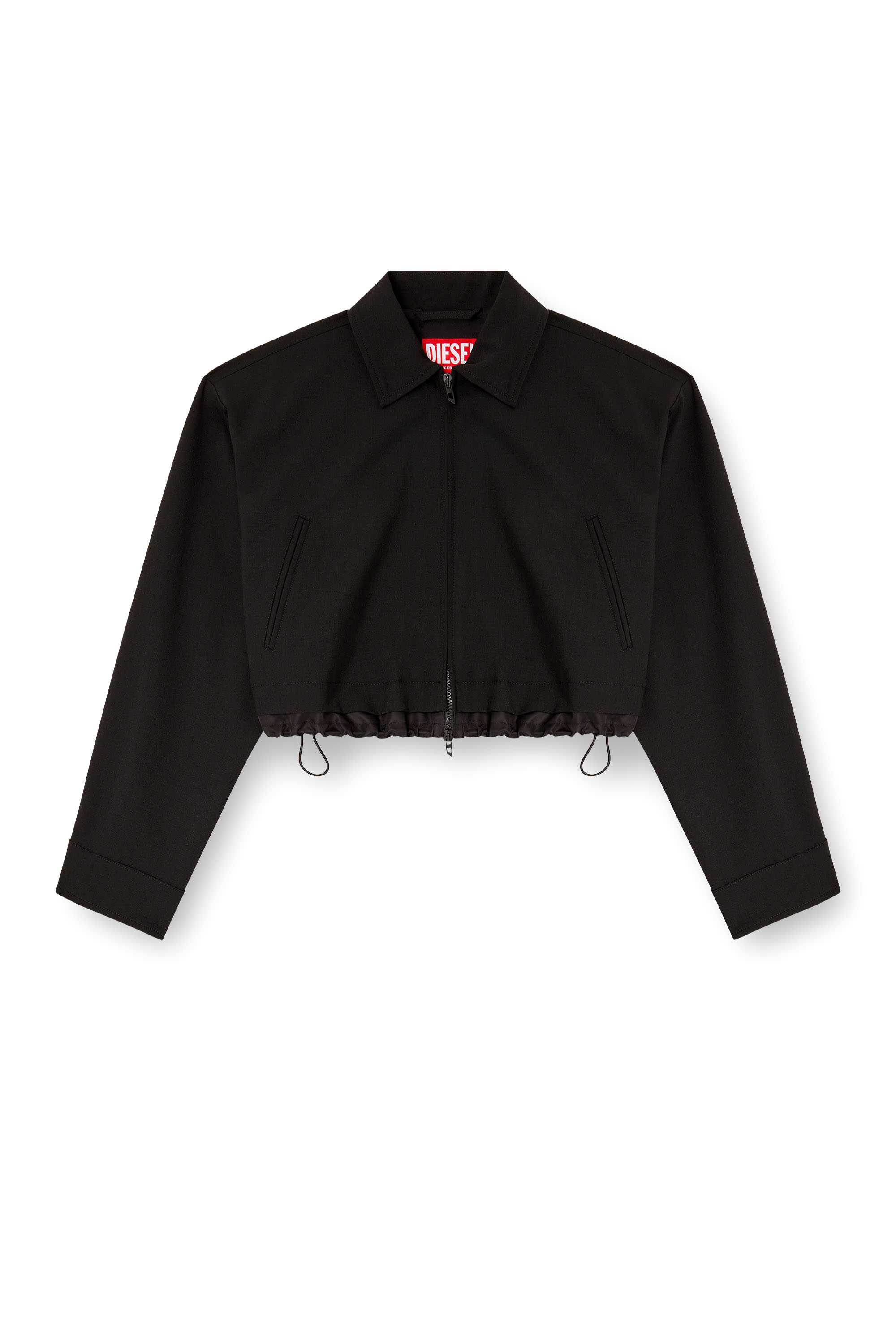 Black Cropped jacket in tailoring fabric and nylon