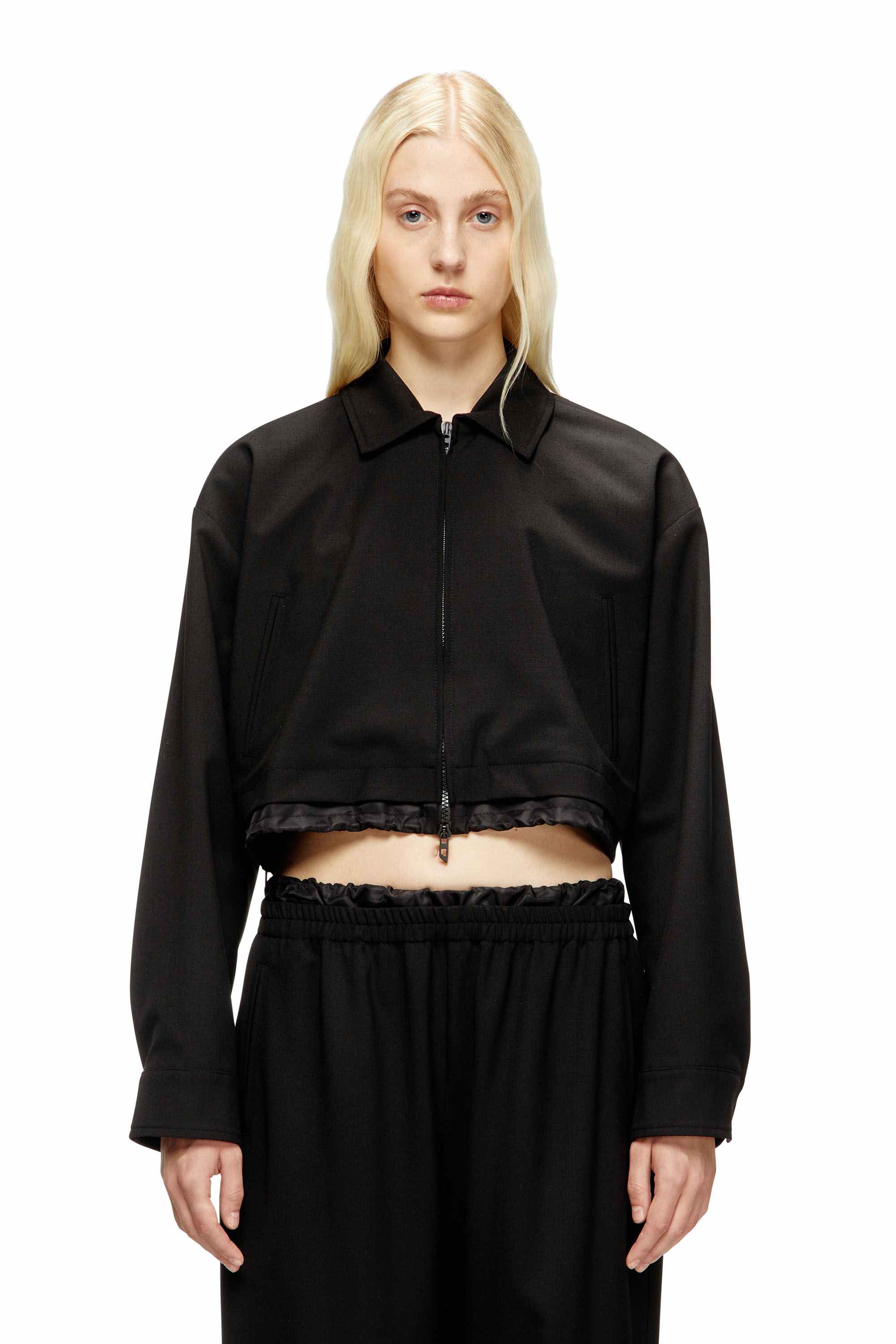 Black Cropped jacket in tailoring fabric and nylon