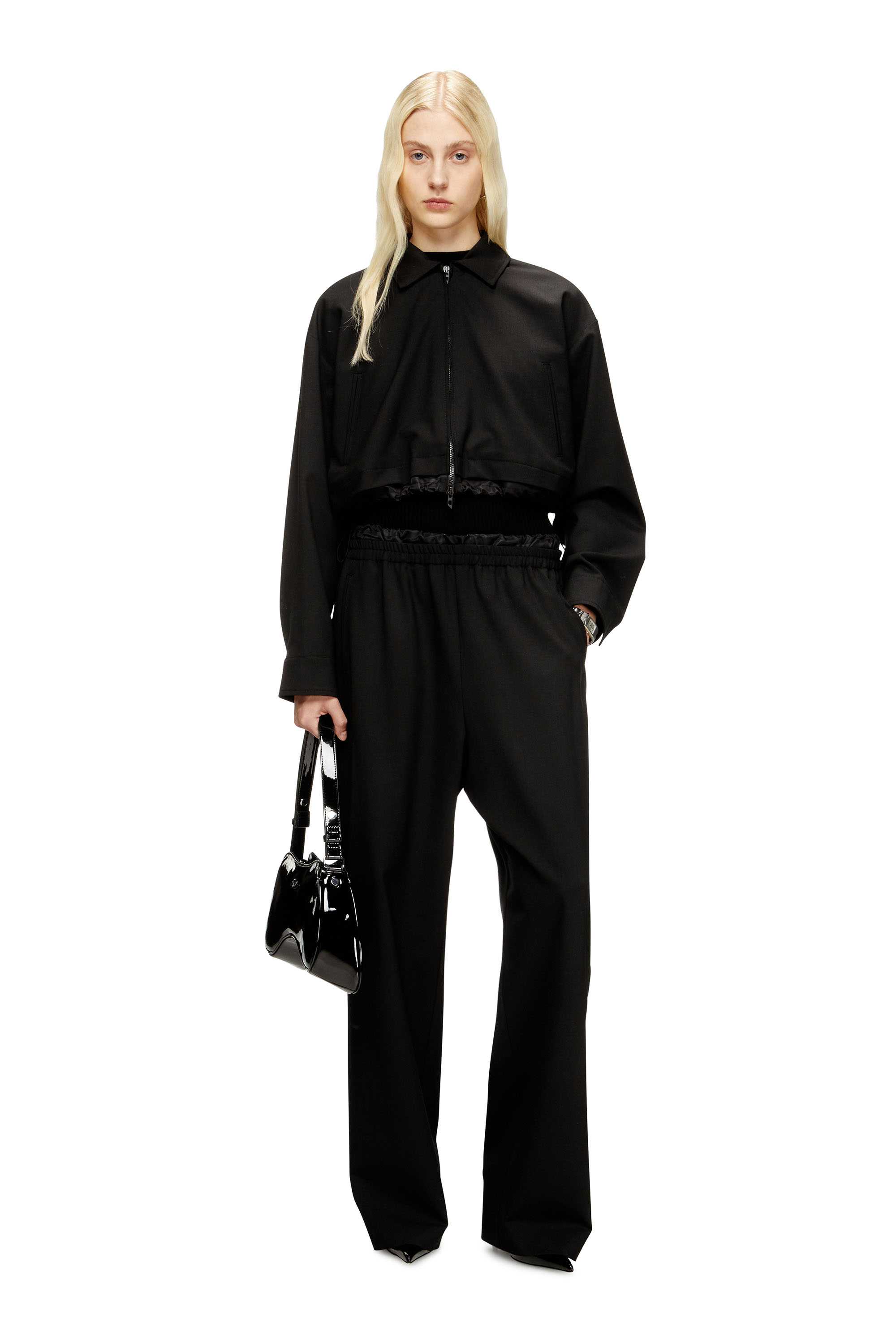 Black Cropped jacket in tailoring fabric and nylon
