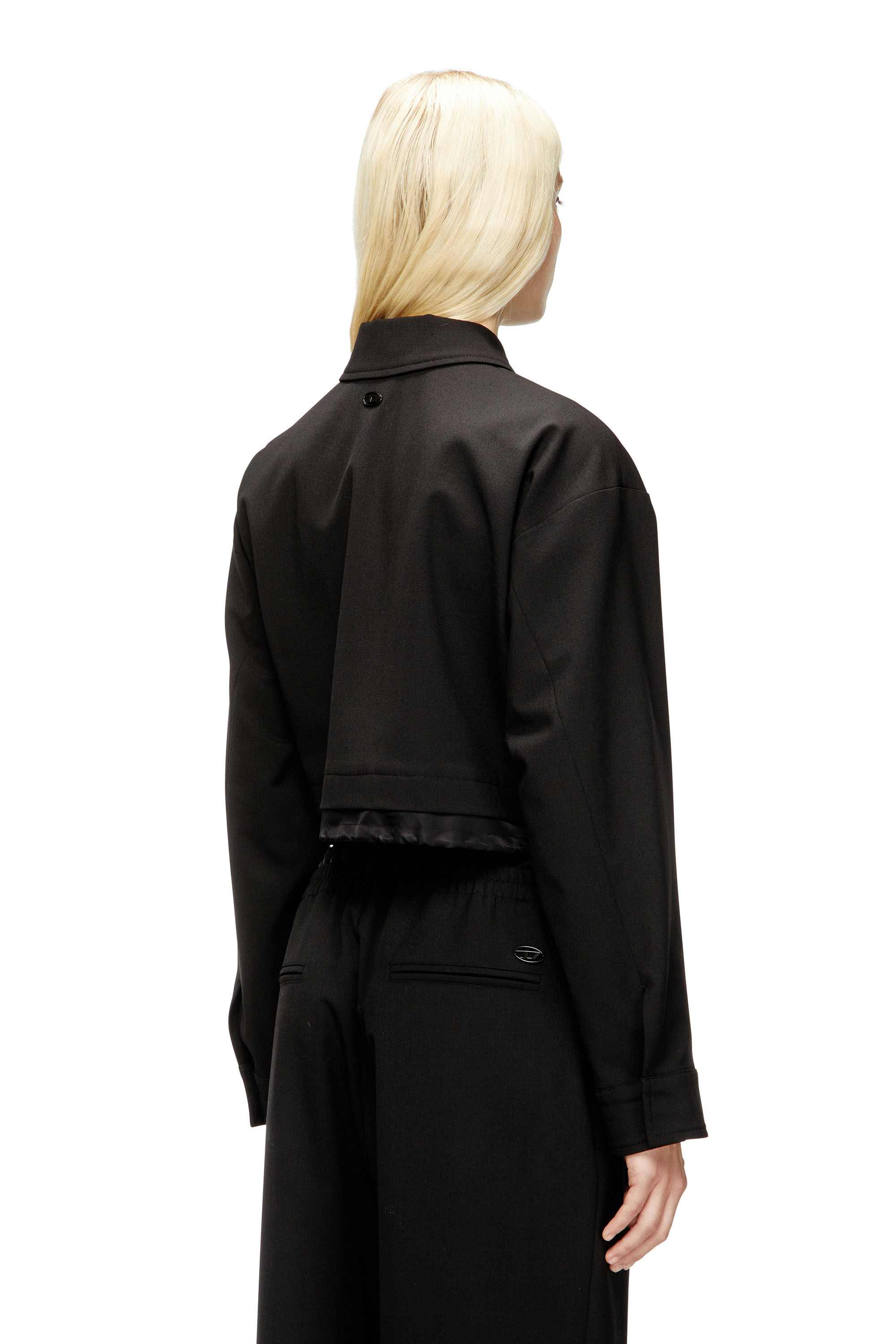 Black Cropped jacket in tailoring fabric and nylon