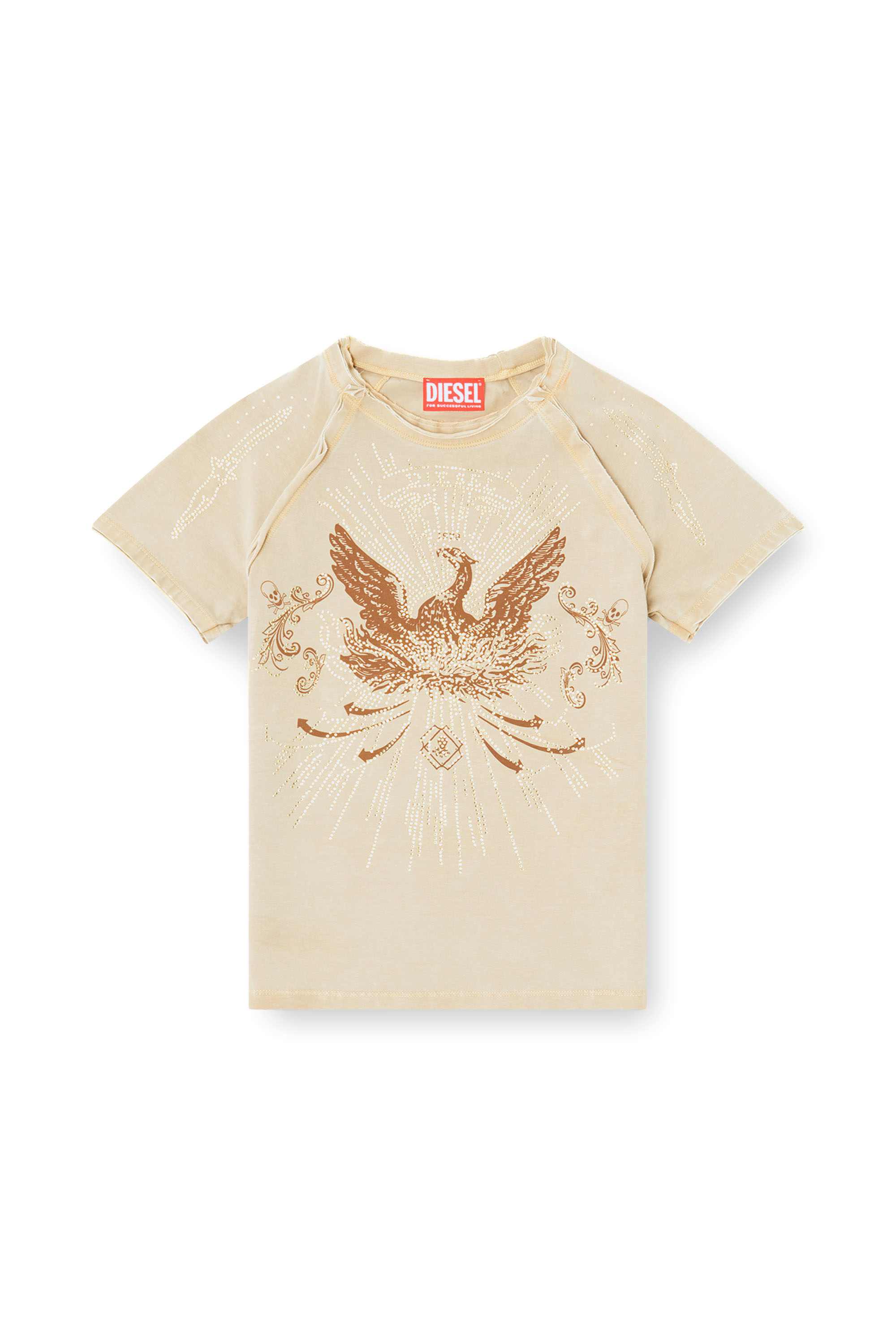 Brown Phoenix T-shirt with rhinestones