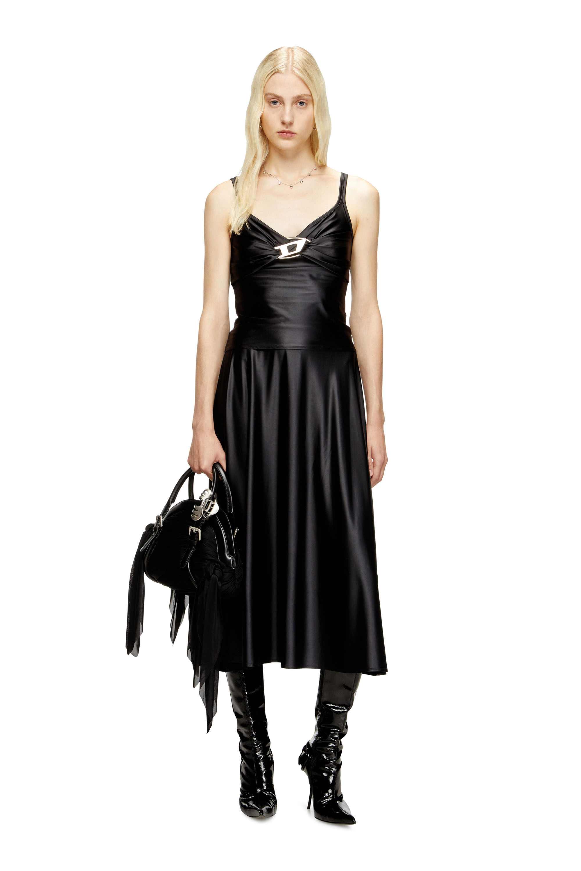 Black Nylon jersey top with ruching