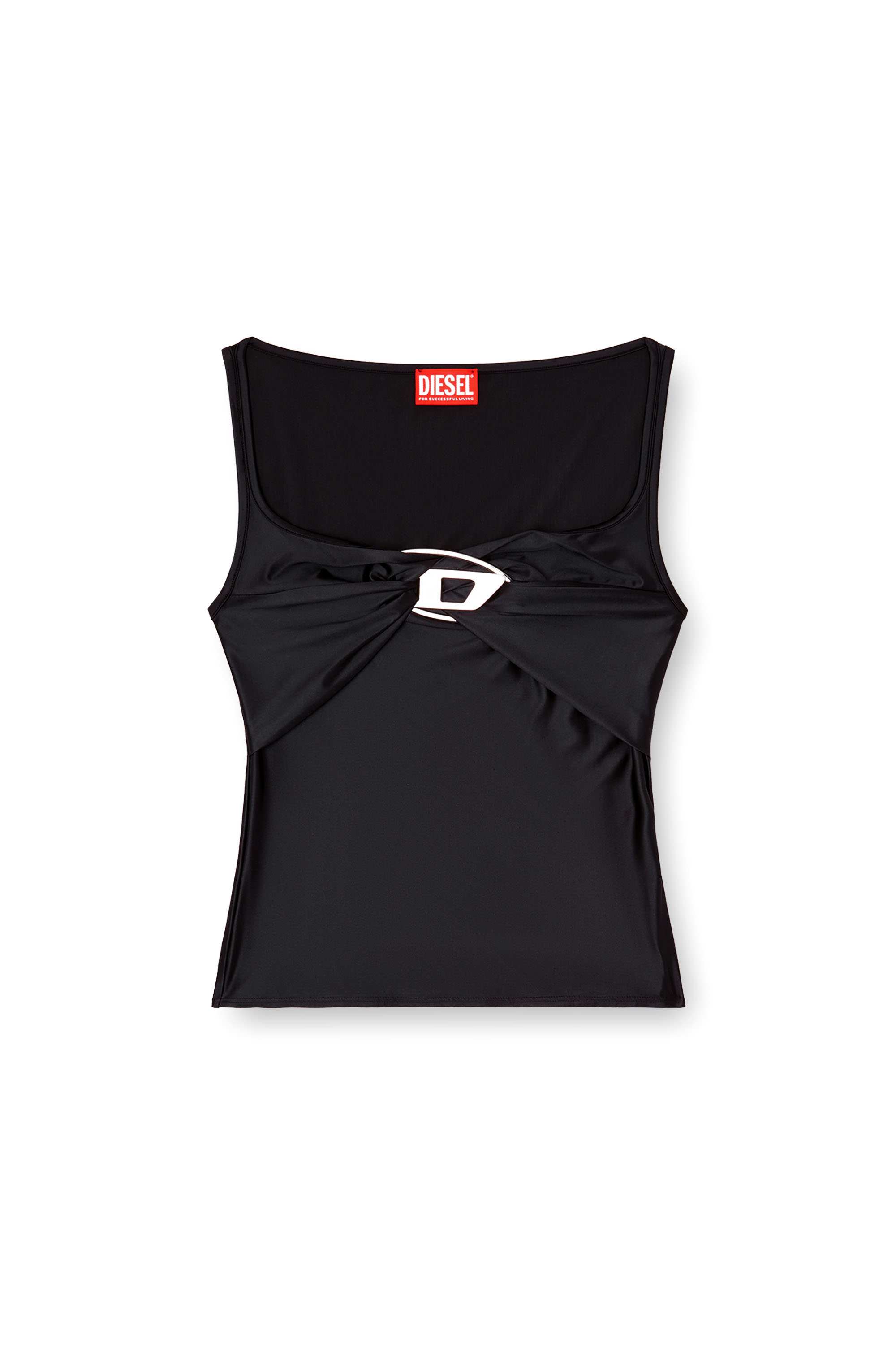 Black Nylon jersey top with ruching