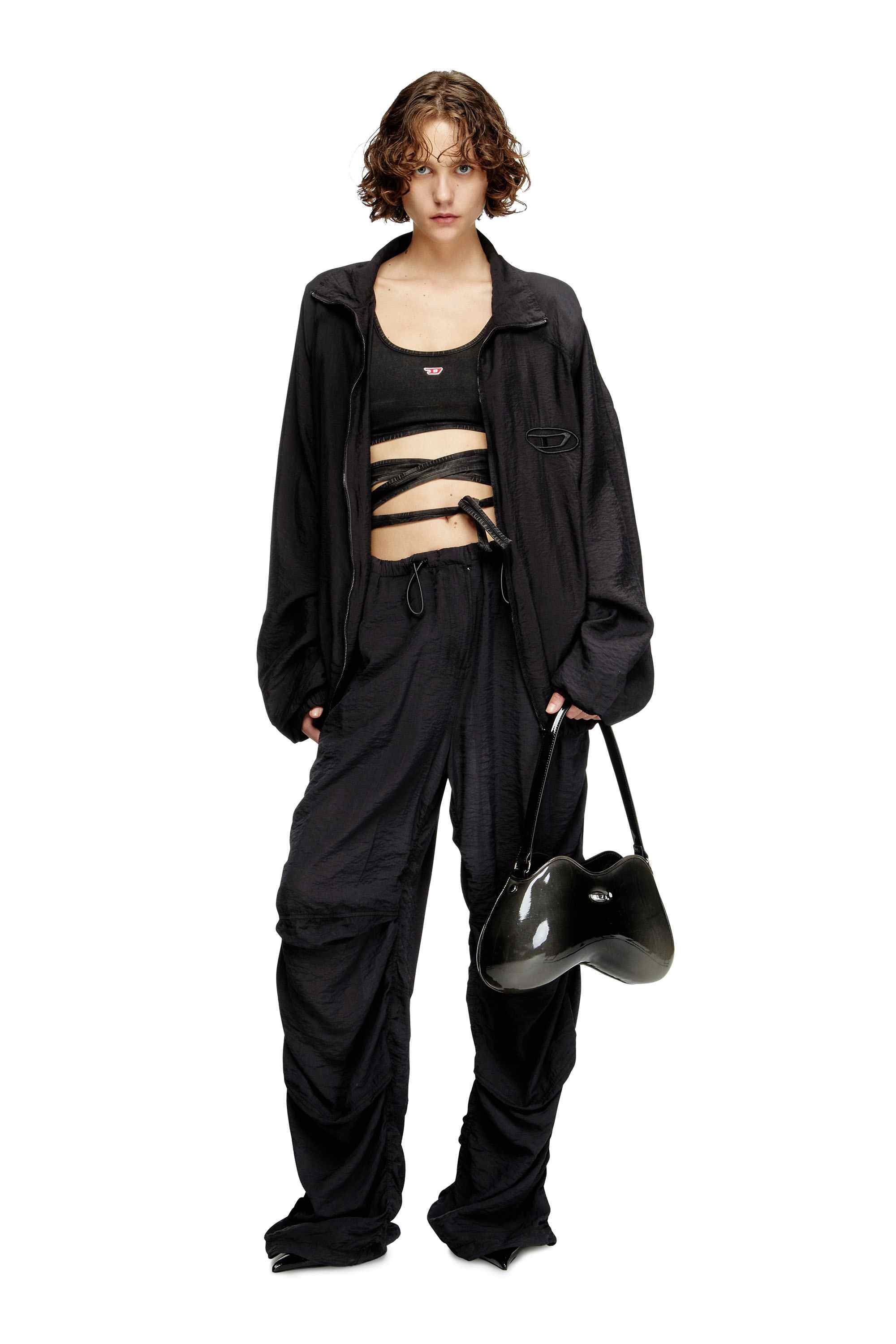 Black Denim-look vest top with wrap ties