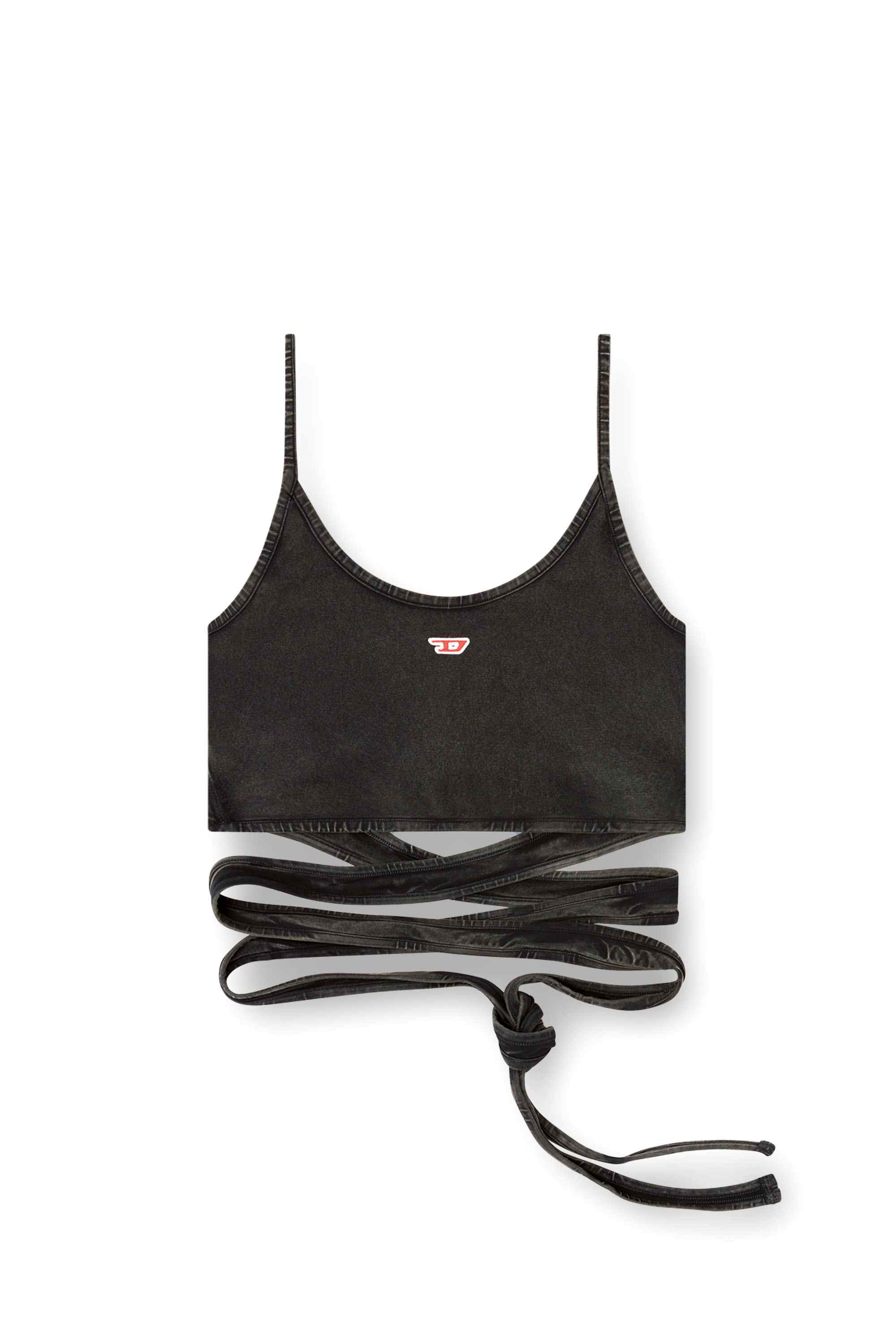 Black Denim-look vest top with wrap ties