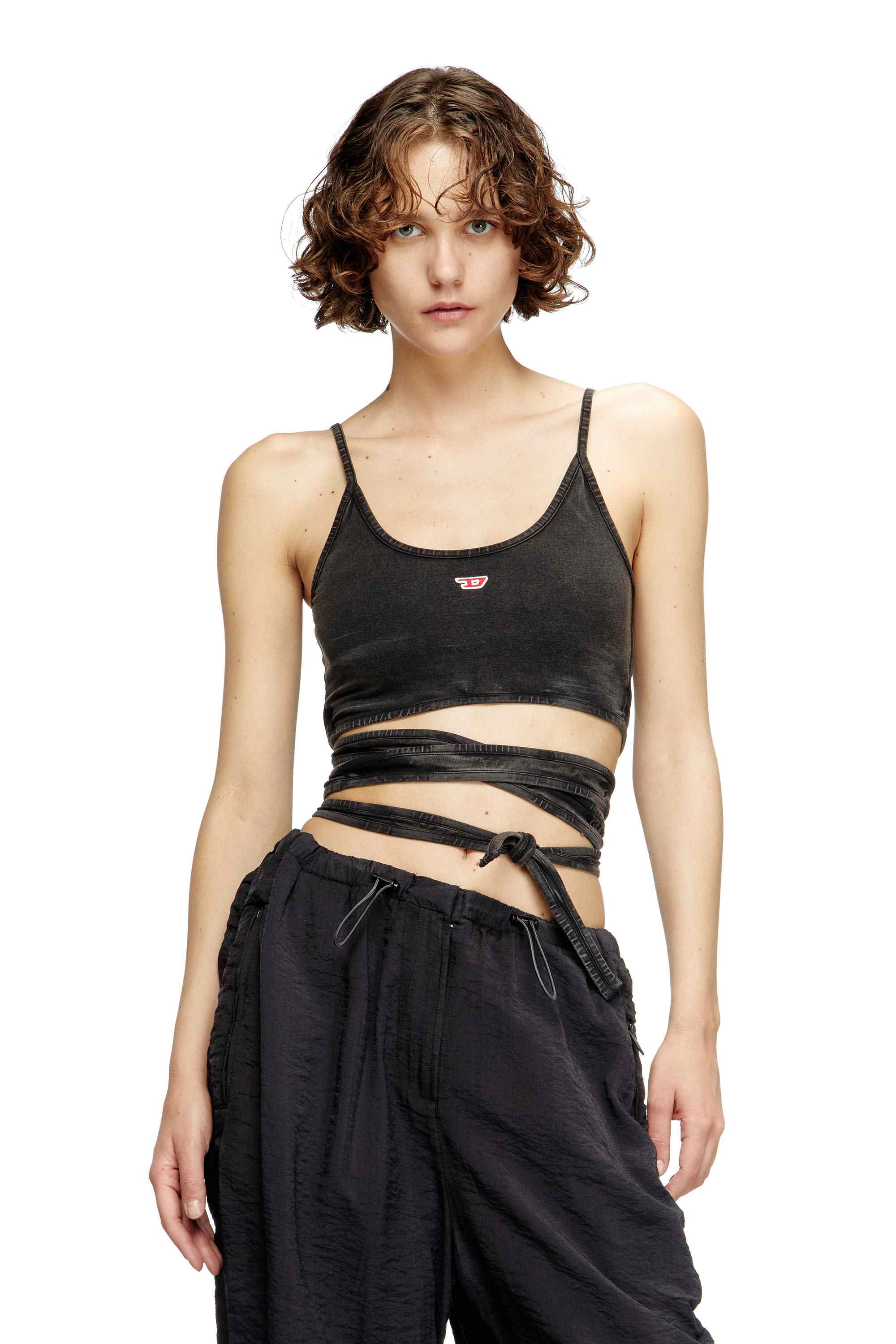 Black Denim-look vest top with wrap ties
