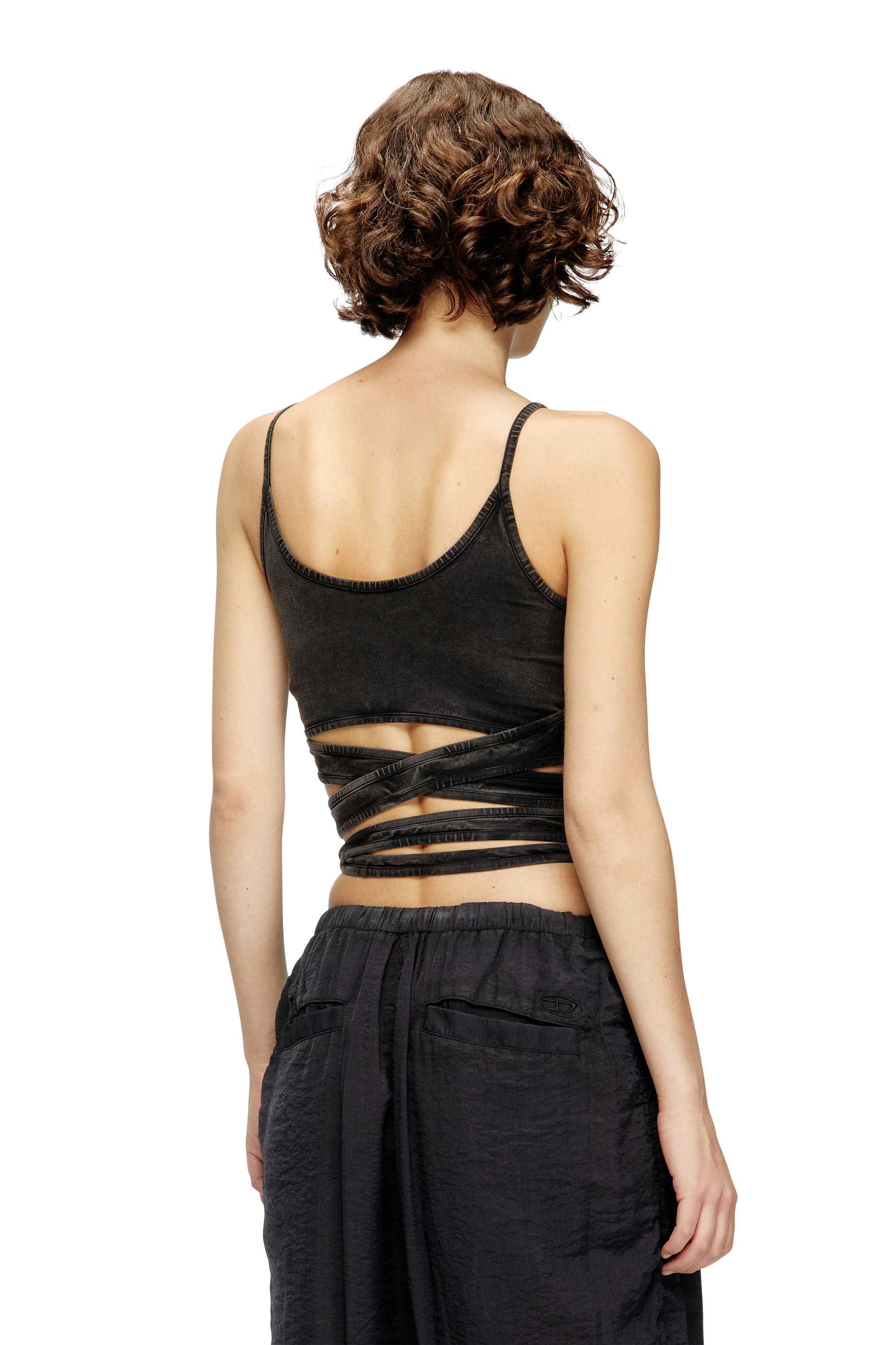 Black Denim-look vest top with wrap ties
