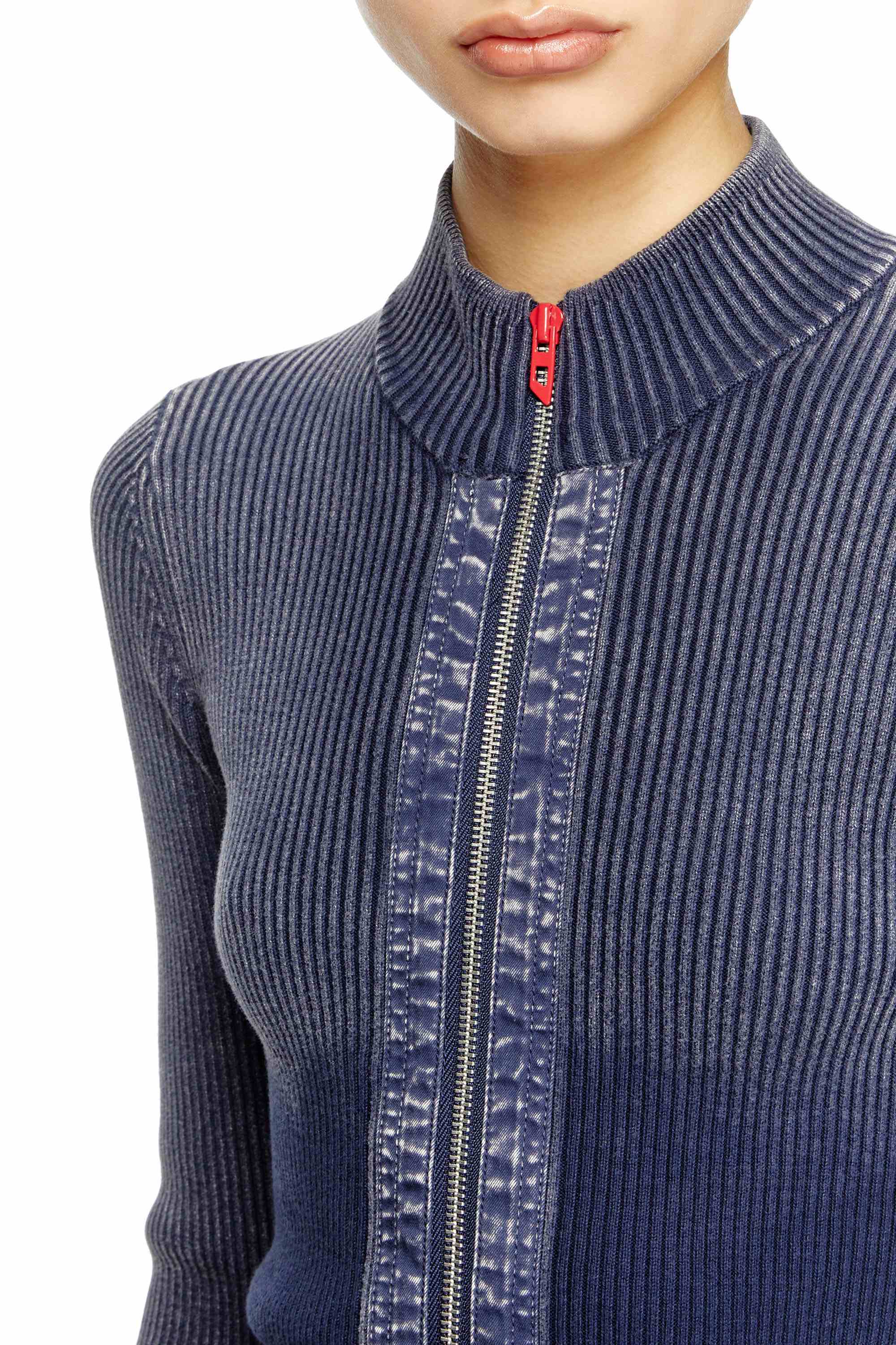 Blue Zip-up cardigan with denim cargo pockets