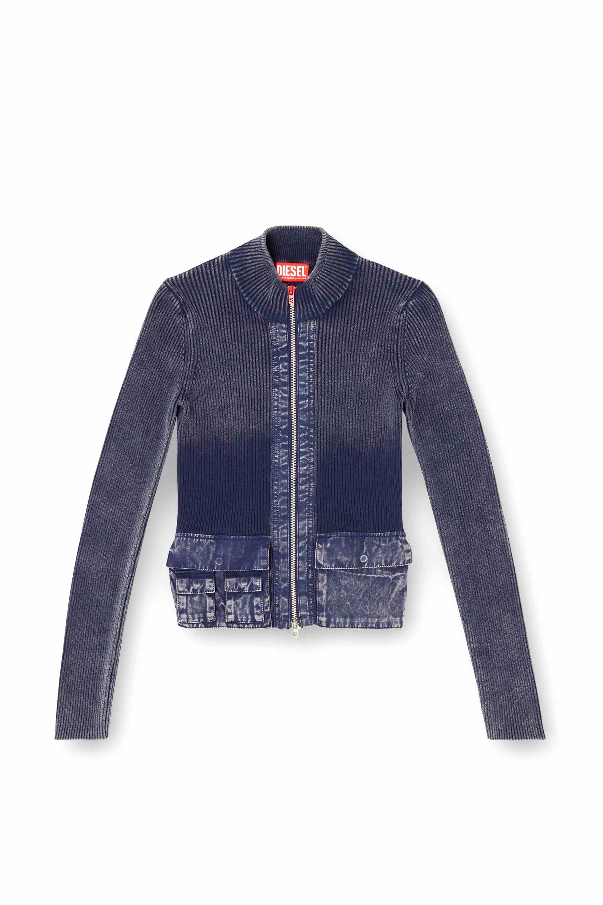 Blue Zip-up cardigan with denim cargo pockets