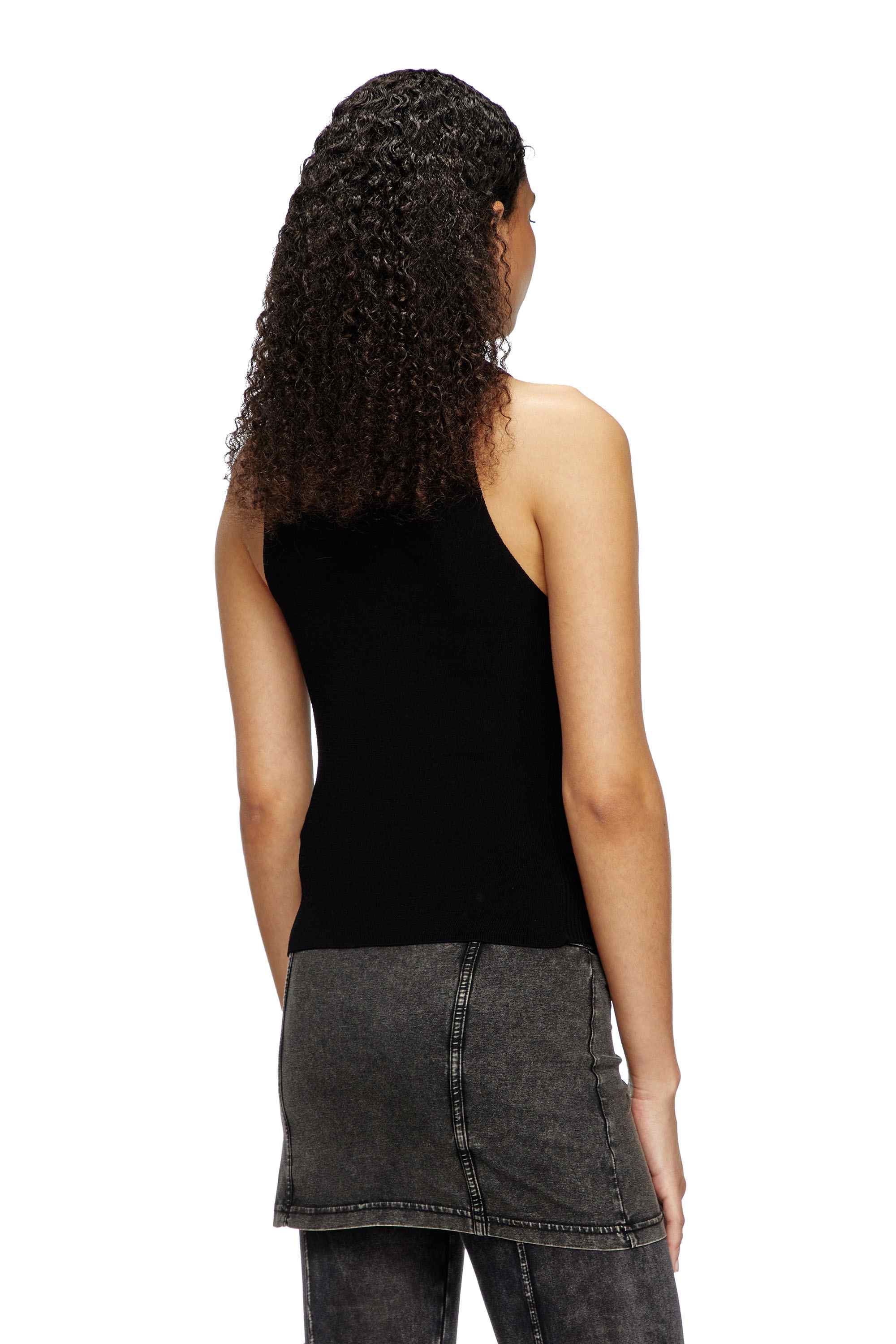 Black Rib-knit top with small logo plaque