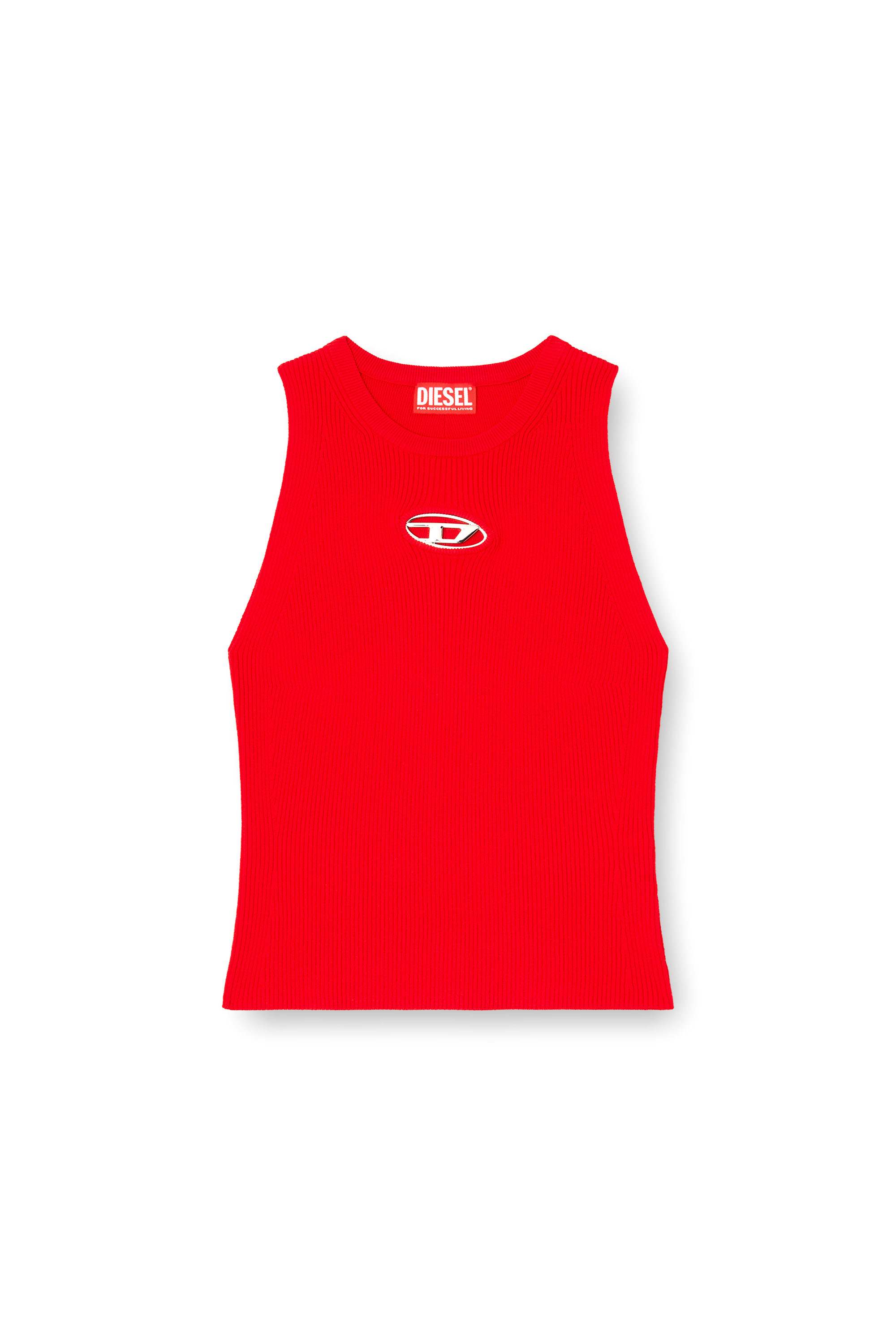 Red Rib-knit top with small logo plaque