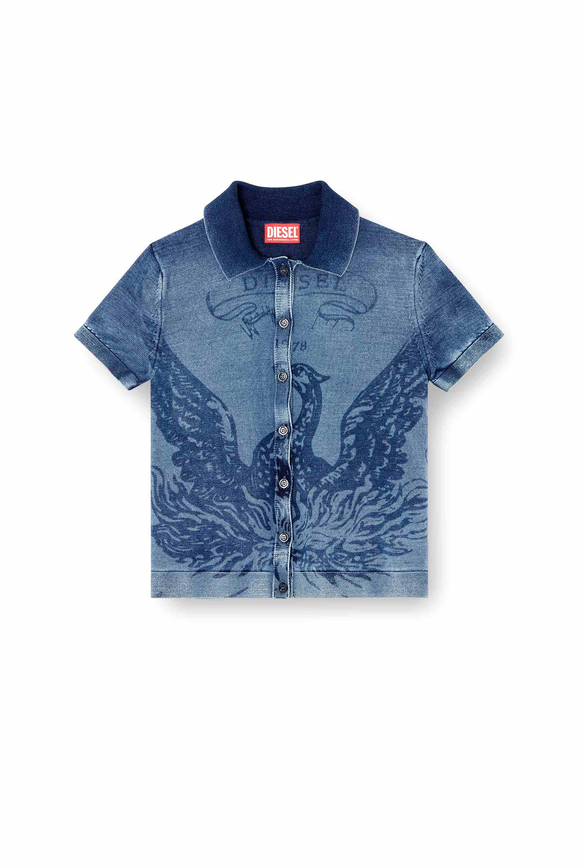 Blue Indigo shirt-cardigan with Phoenix logo