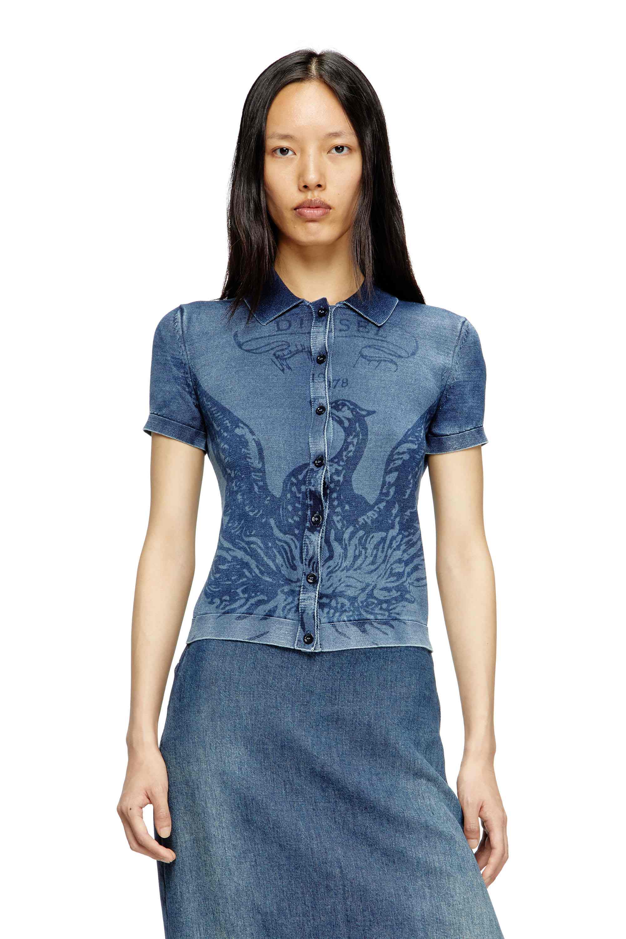 Blue Indigo shirt-cardigan with Phoenix logo