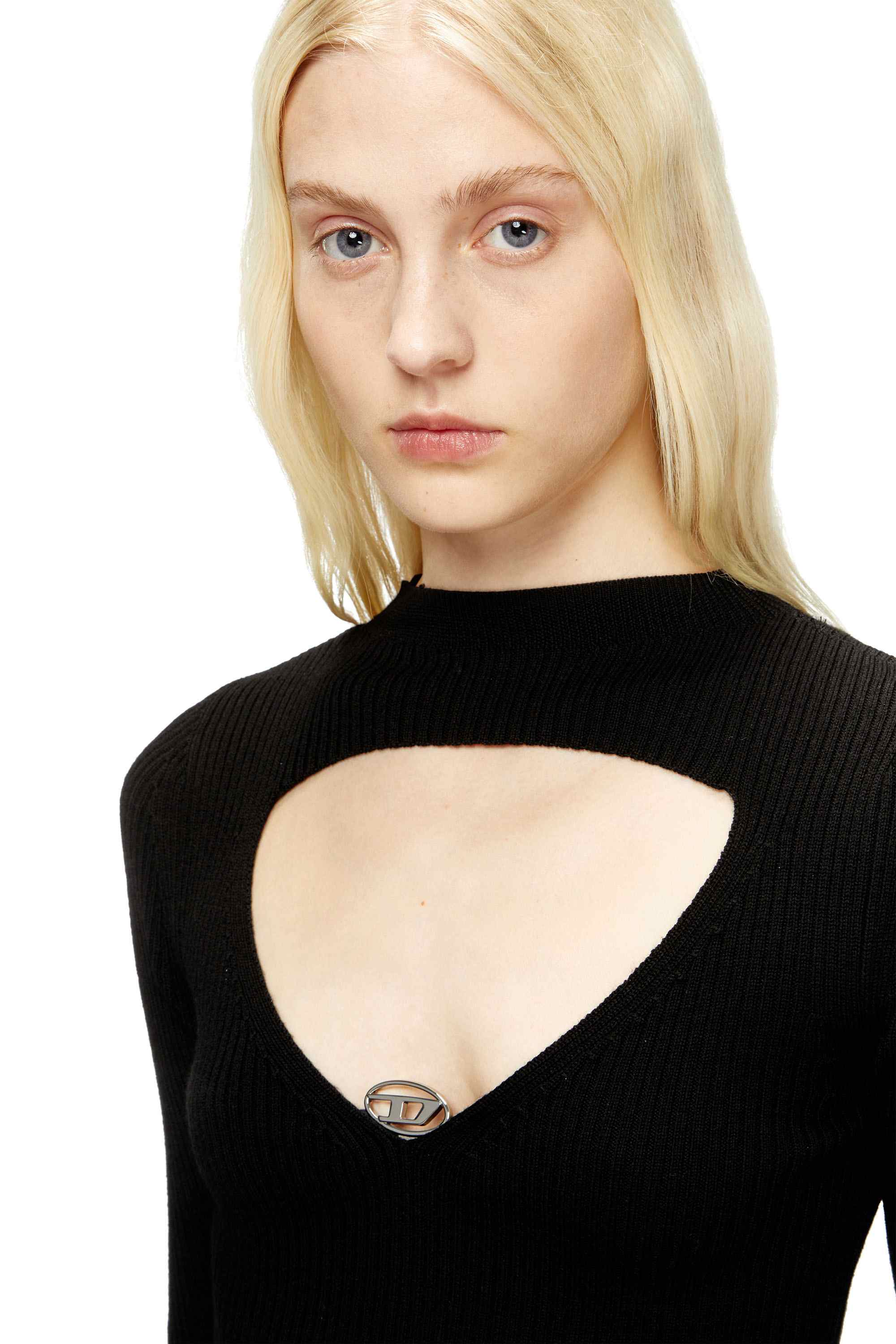 Black Ribbed wool jumper with cut-out