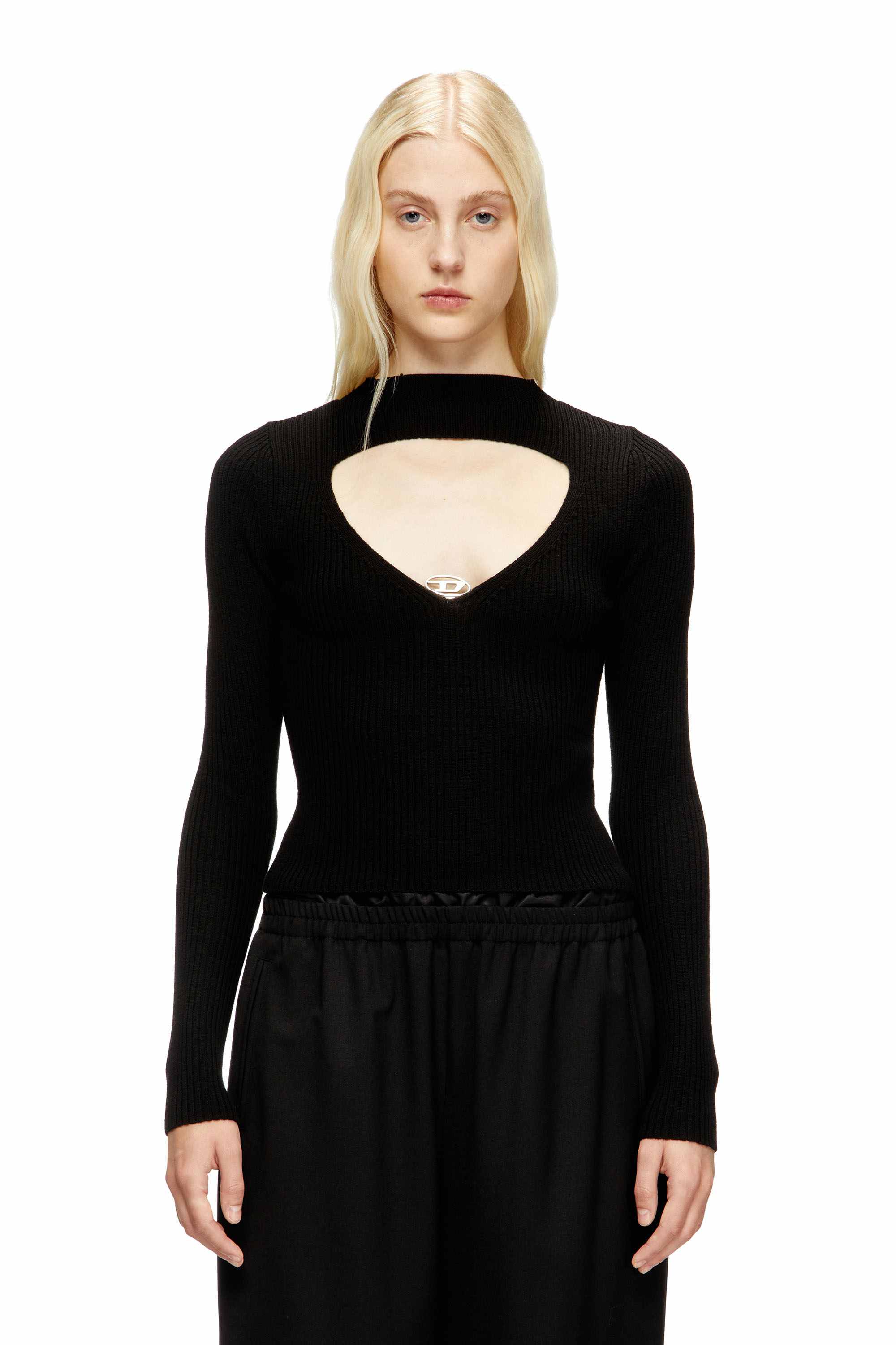 Black Ribbed wool jumper with cut-out