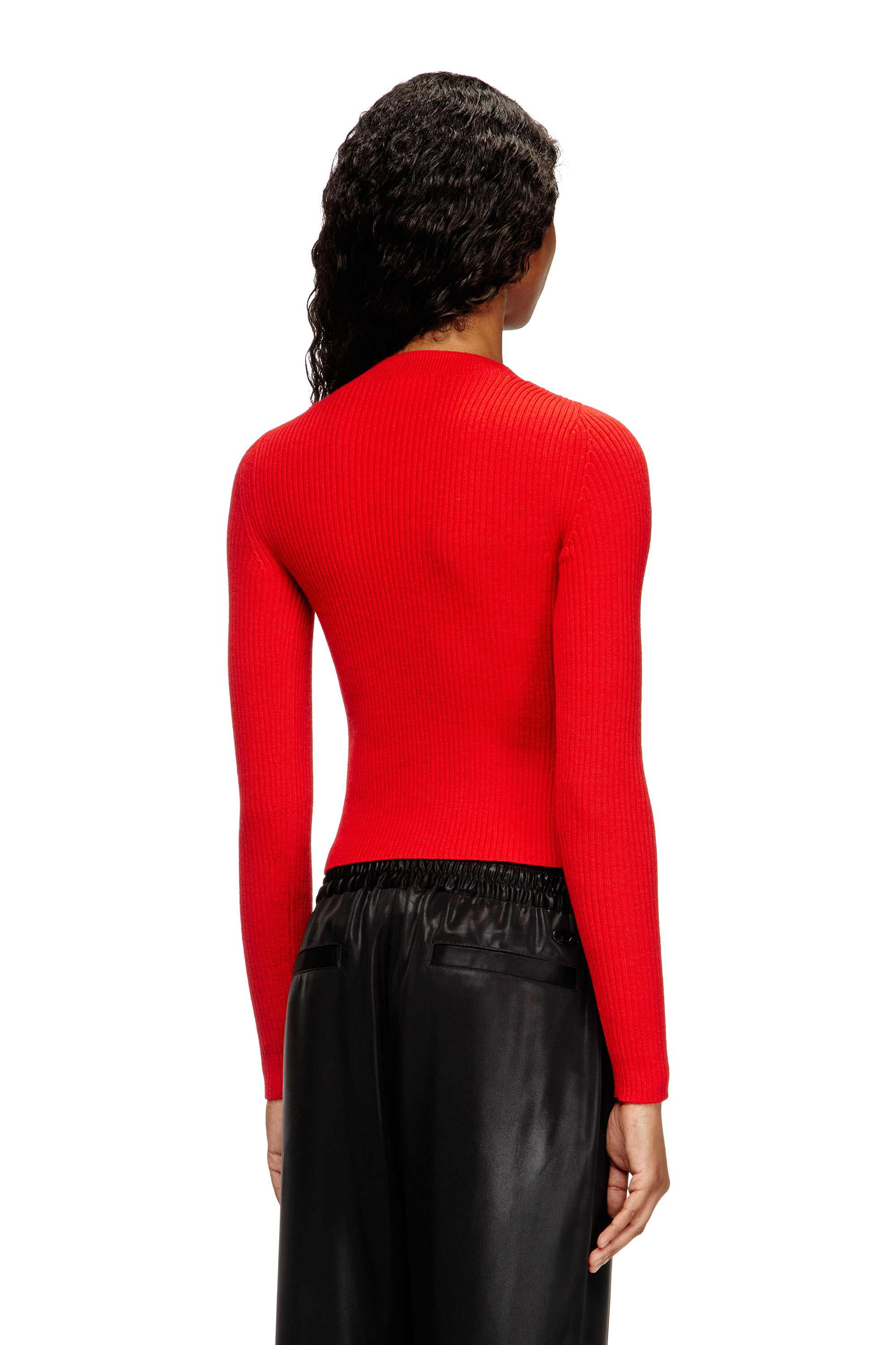 Red Ribbed wool jumper with cut-out
