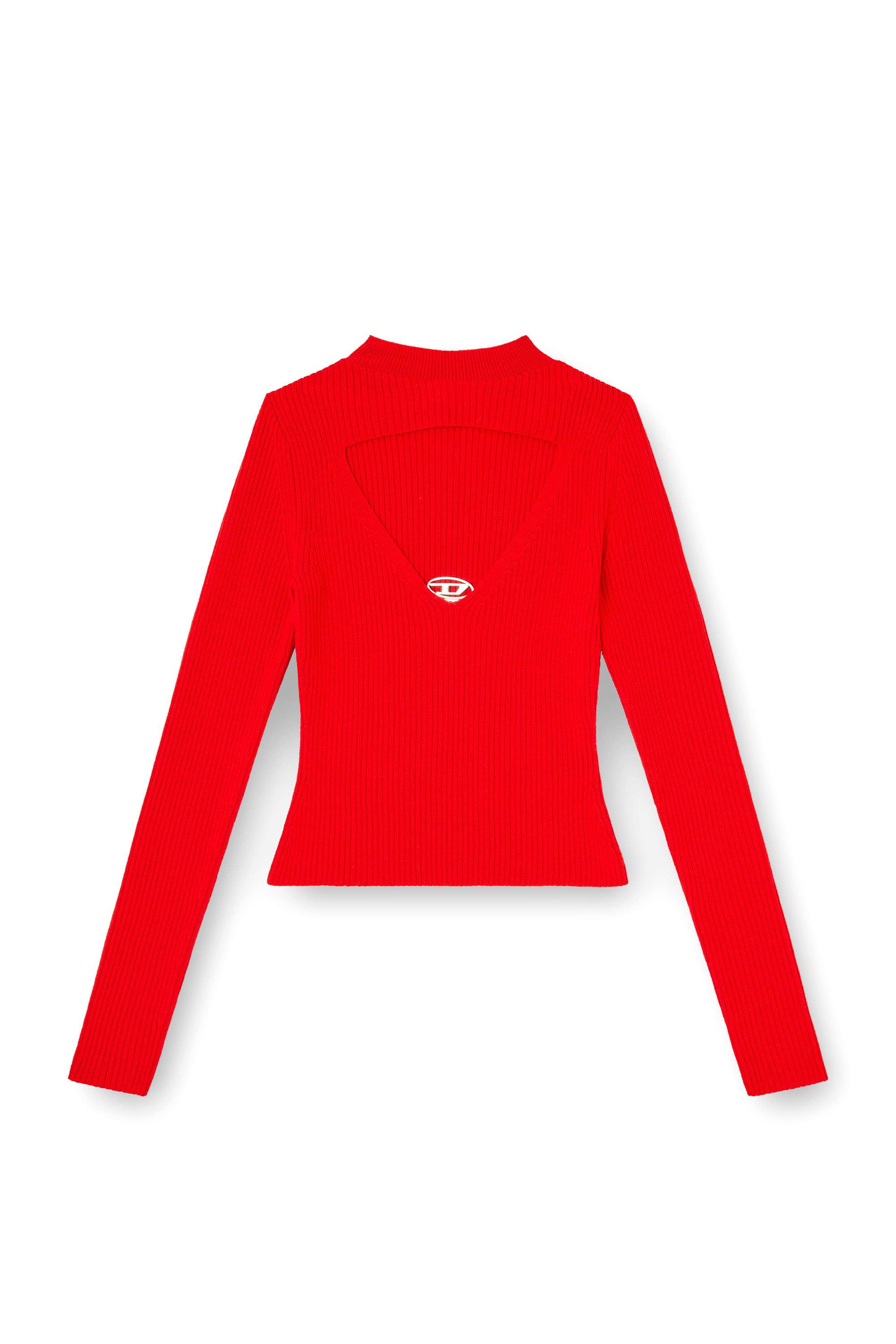 Red Ribbed wool jumper with cut-out