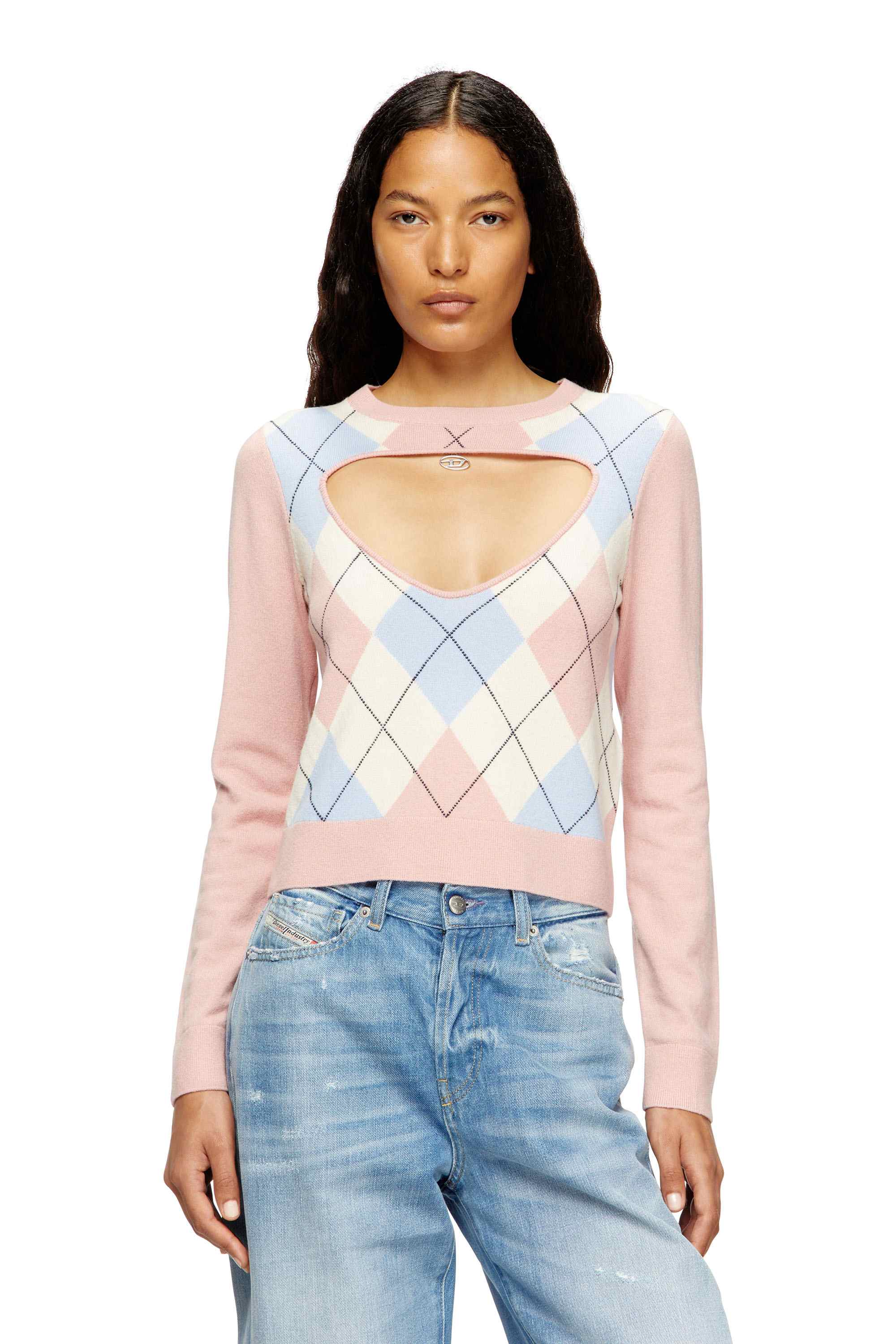 Pink Cut-out jumper in argyle wool