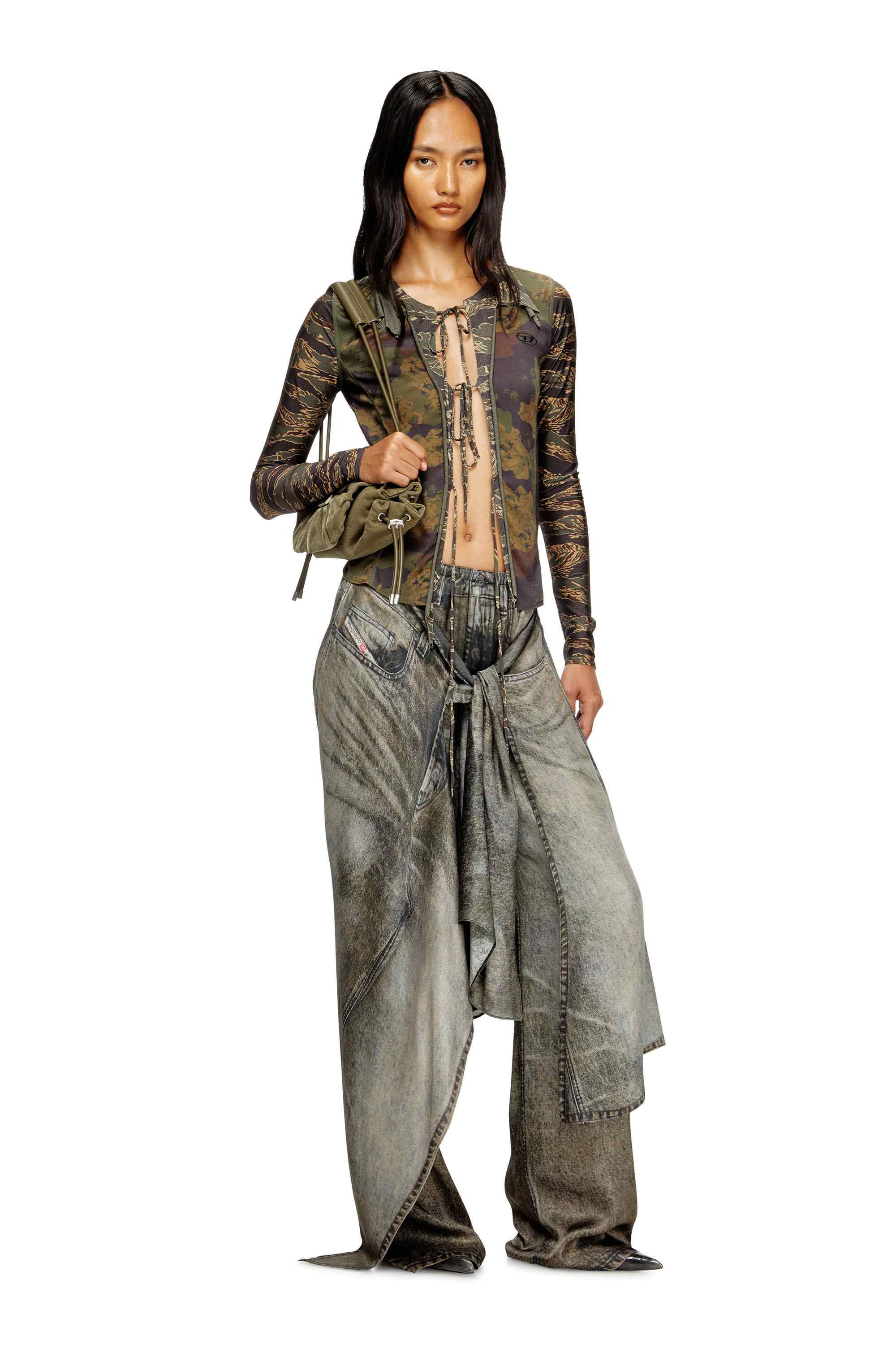 Black Wrap pants in denim-look viscose