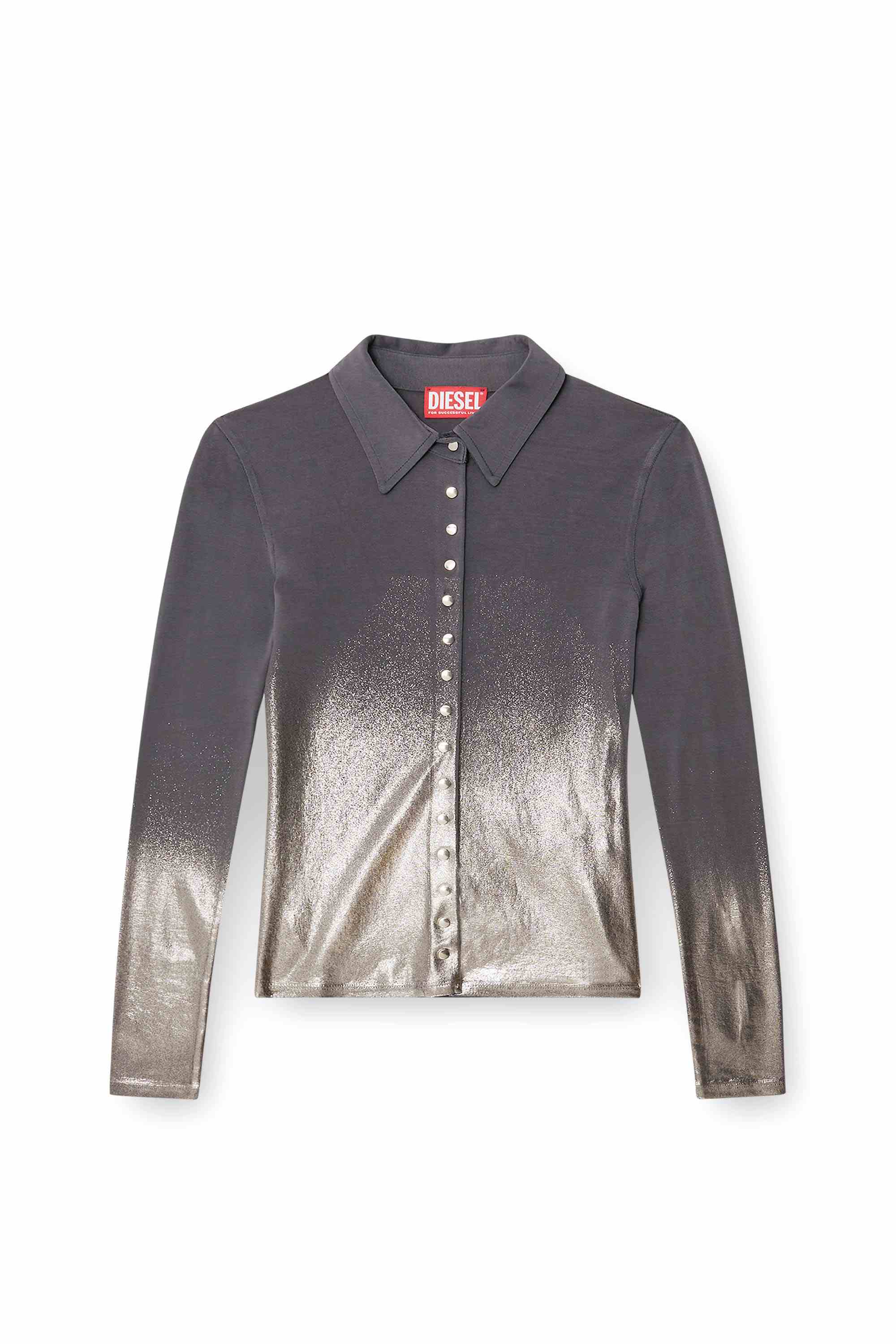 Dark Grey Shirt in acetate with buttons and metallic foil
