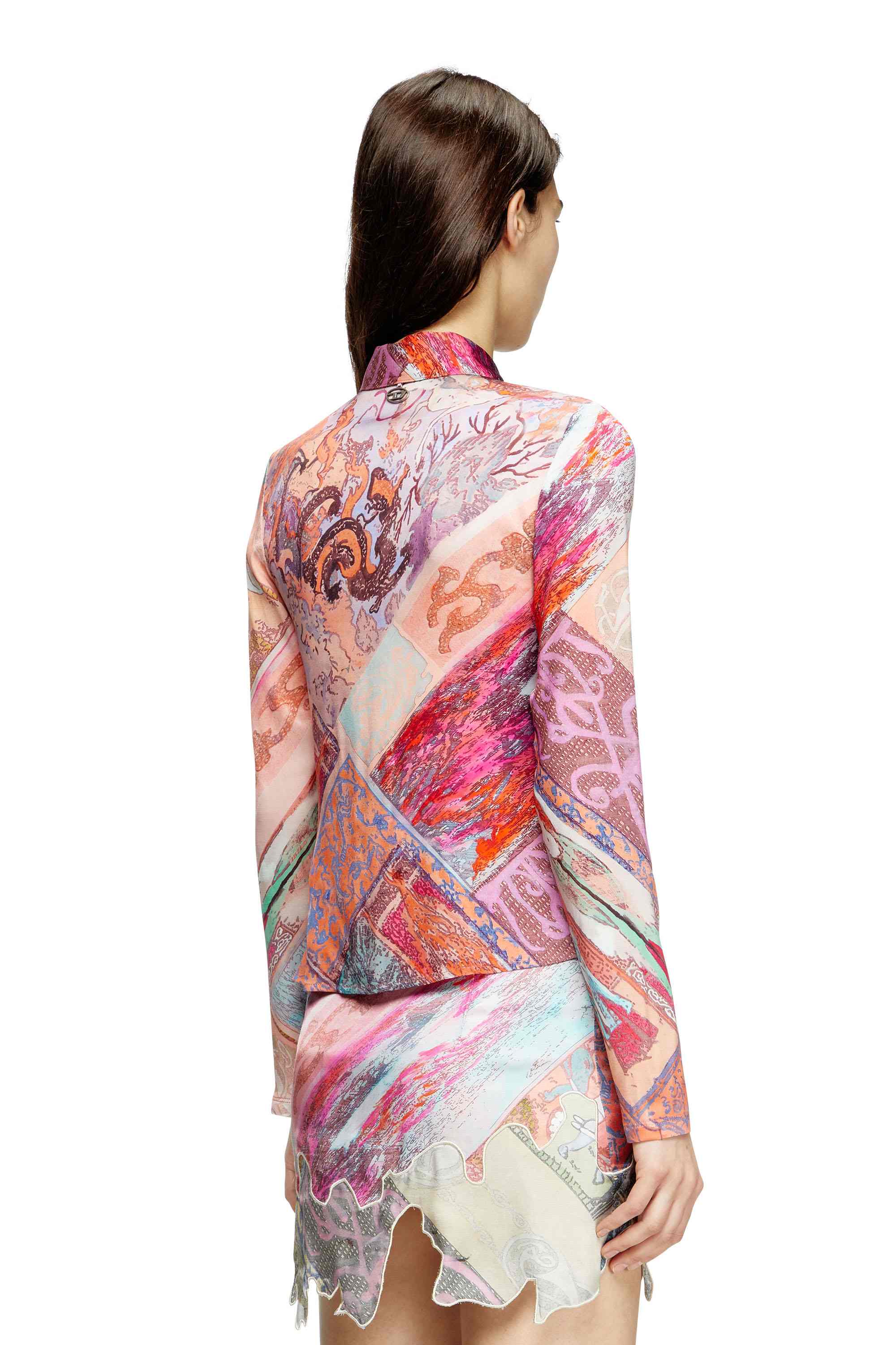 Pink Stretch-viscose shirt with Heraldic print