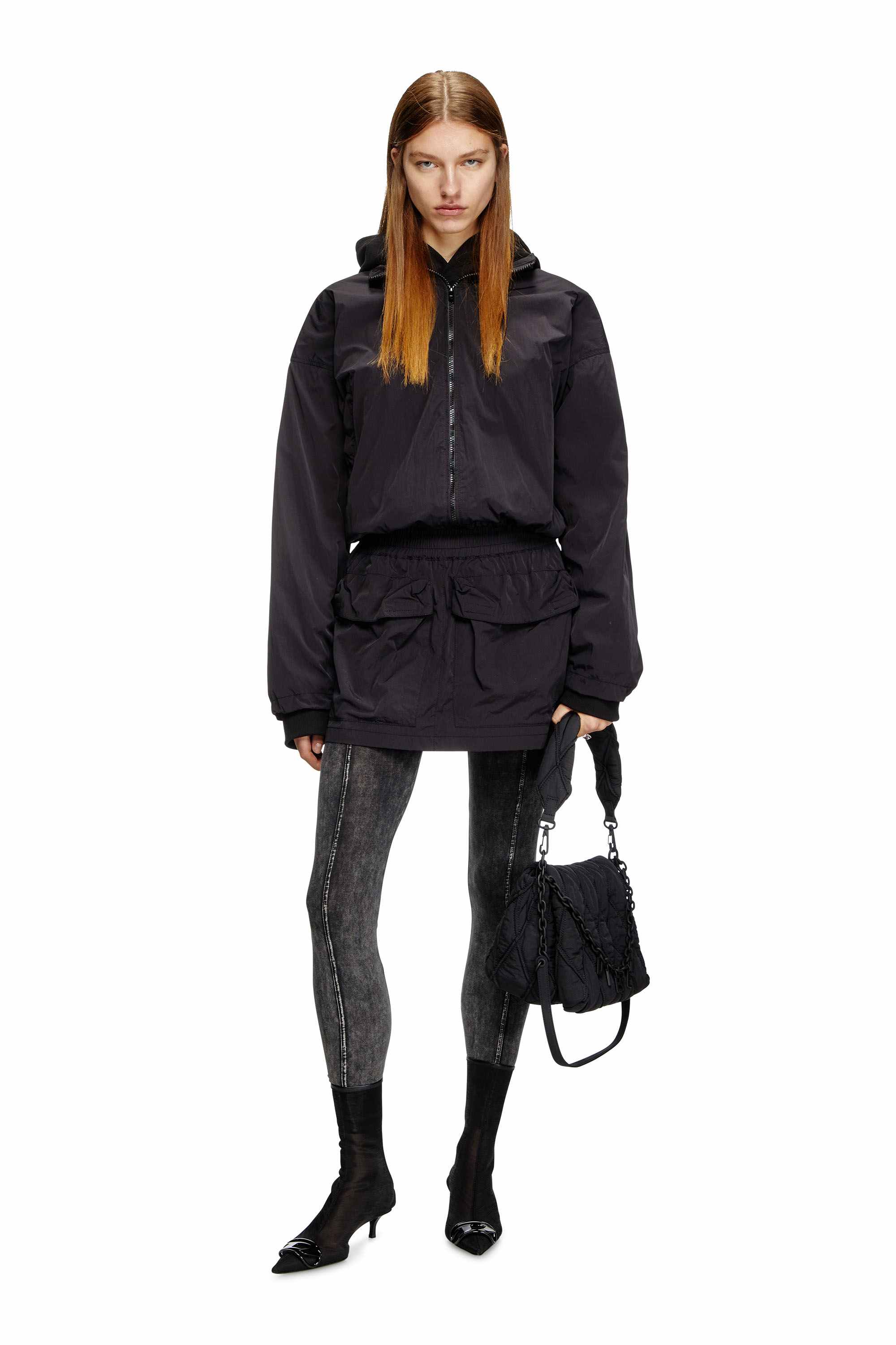 Black Crinkled mini skirt with utility pockets