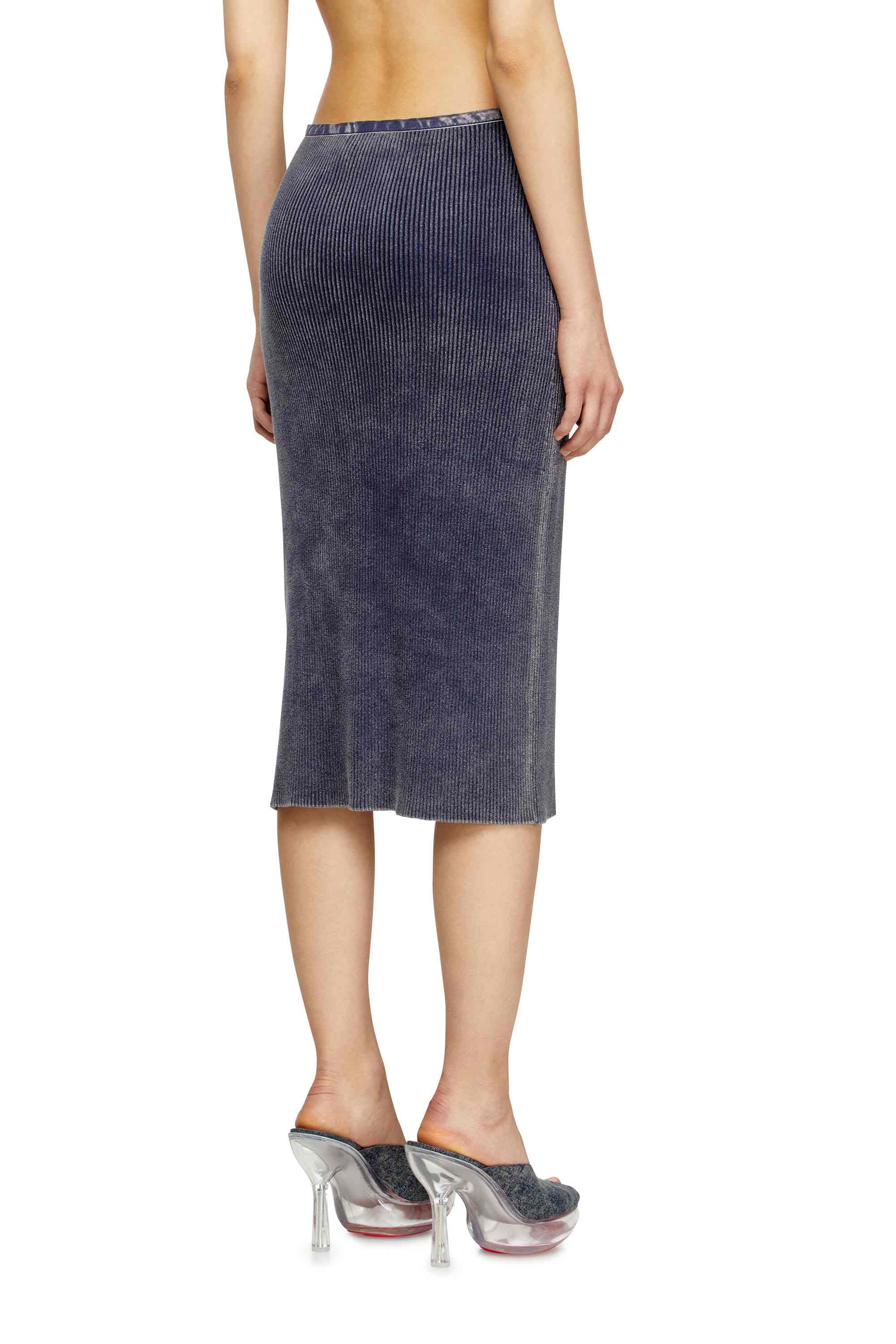 Blue Knit midi skirt with denim cargo pockets