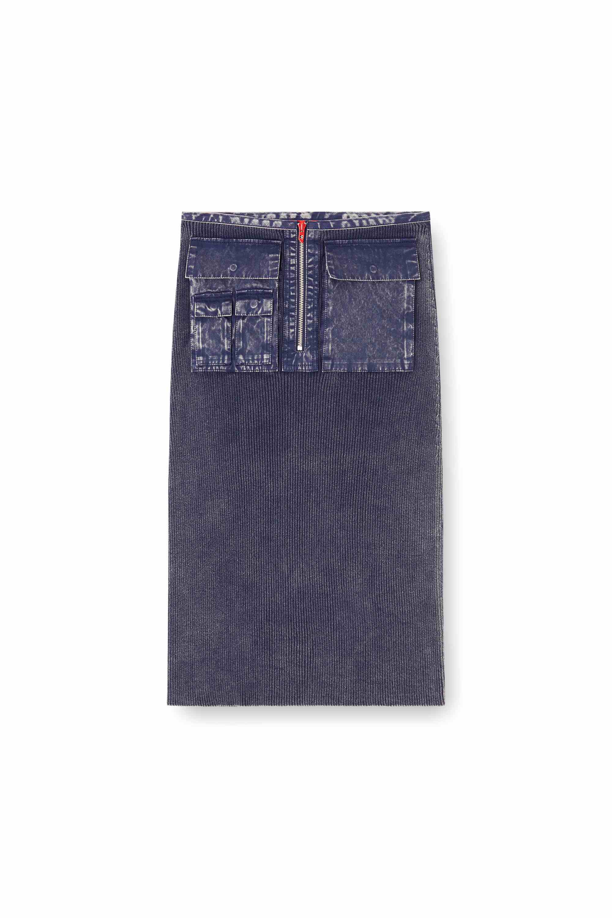 Blue Knit midi skirt with denim cargo pockets