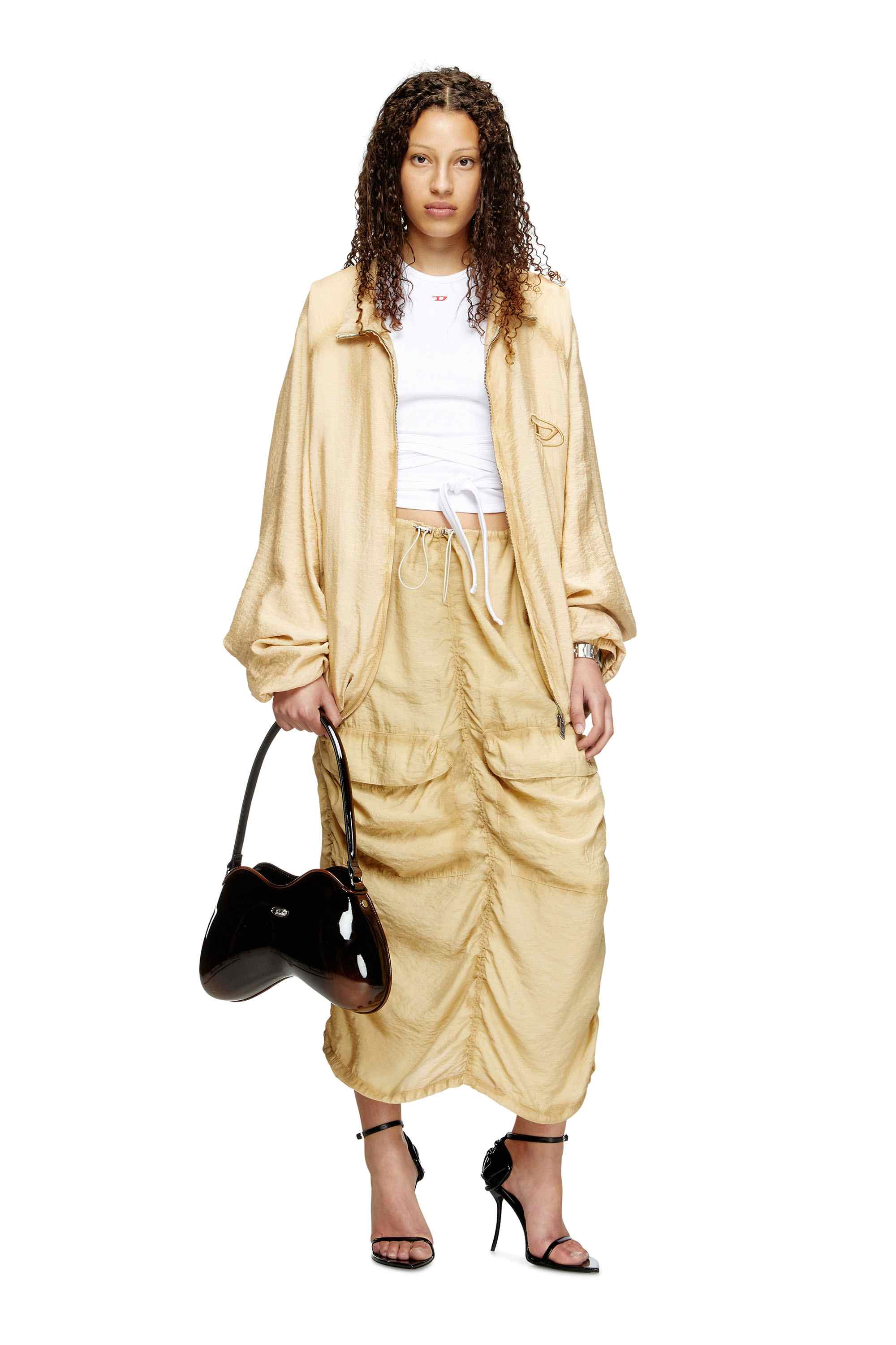 Beige Cargo midi skirt in treated viscose-nylon
