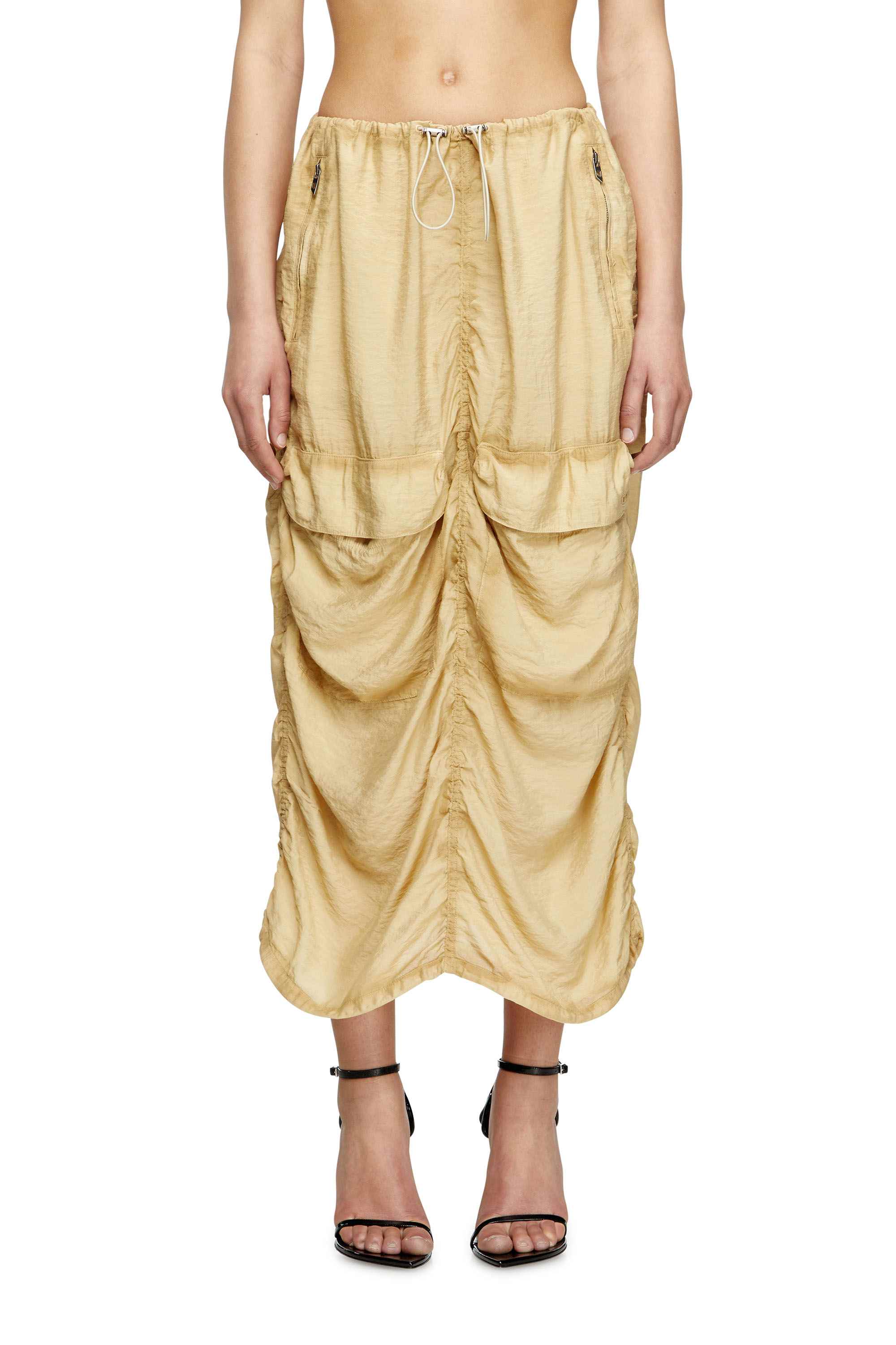Beige Cargo midi skirt in treated viscose-nylon