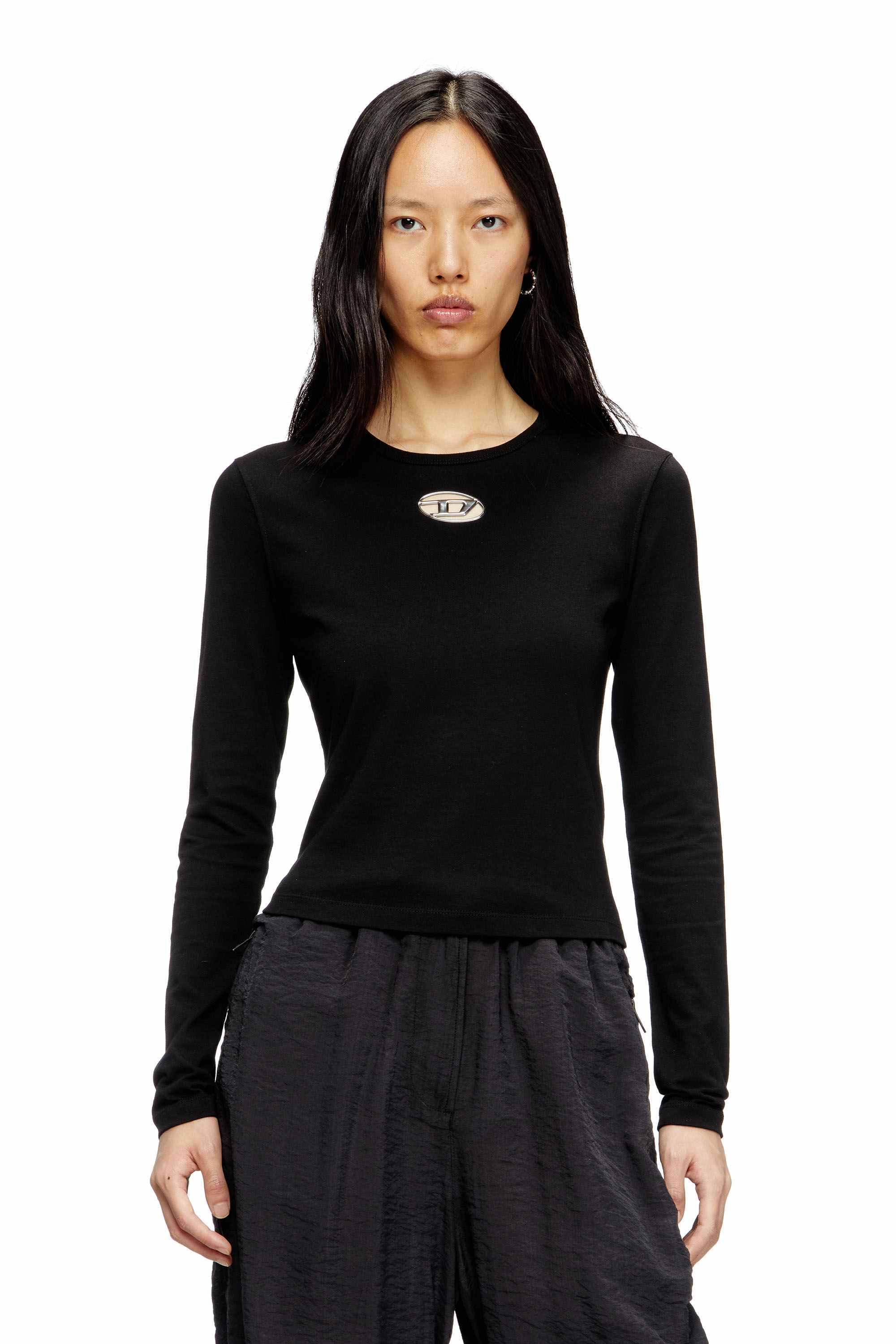 Black Long-sleeve top with Oval D cut-out