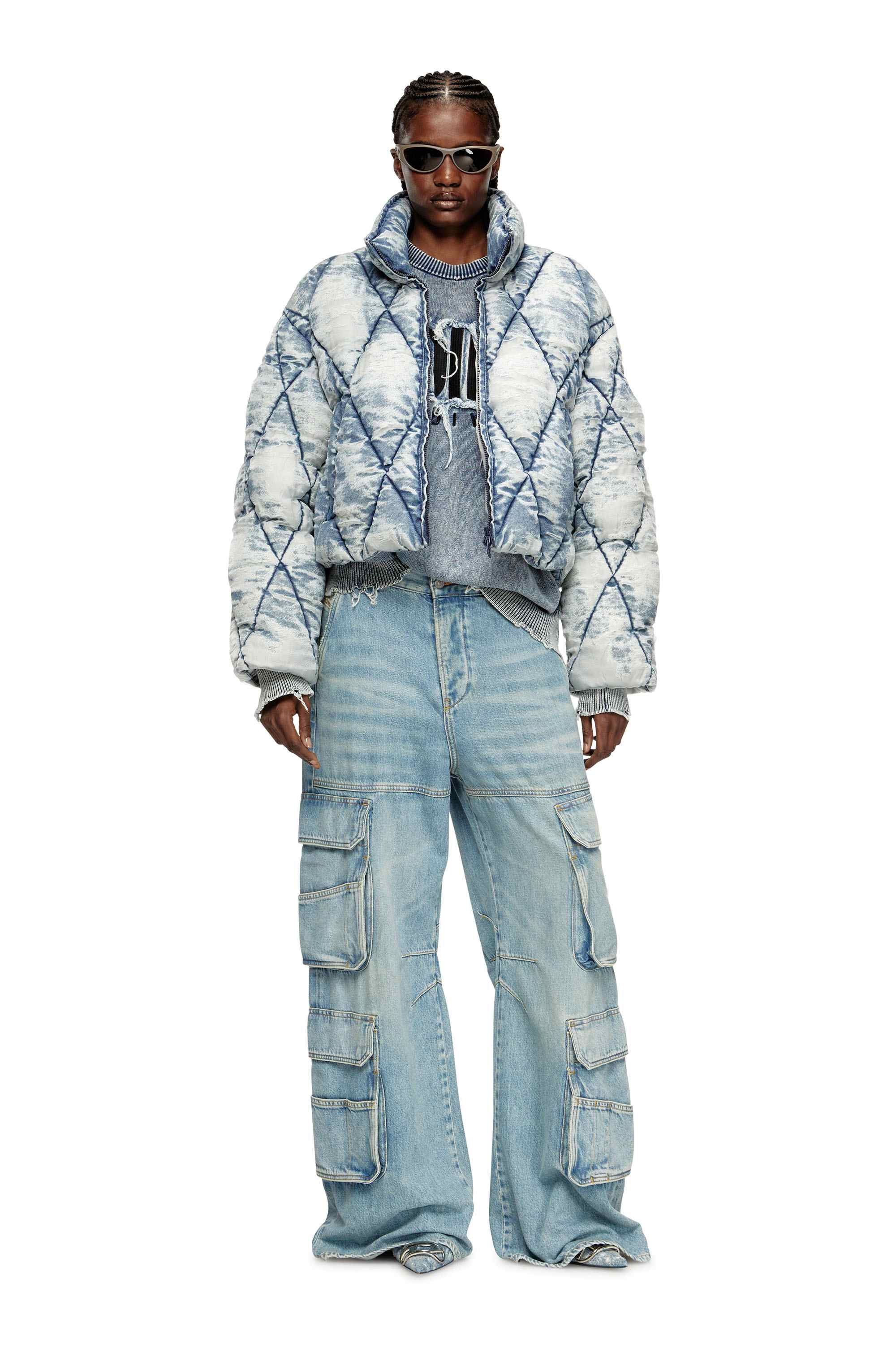 Light Blue Puffer jacket in argyle-quilted devoré shell