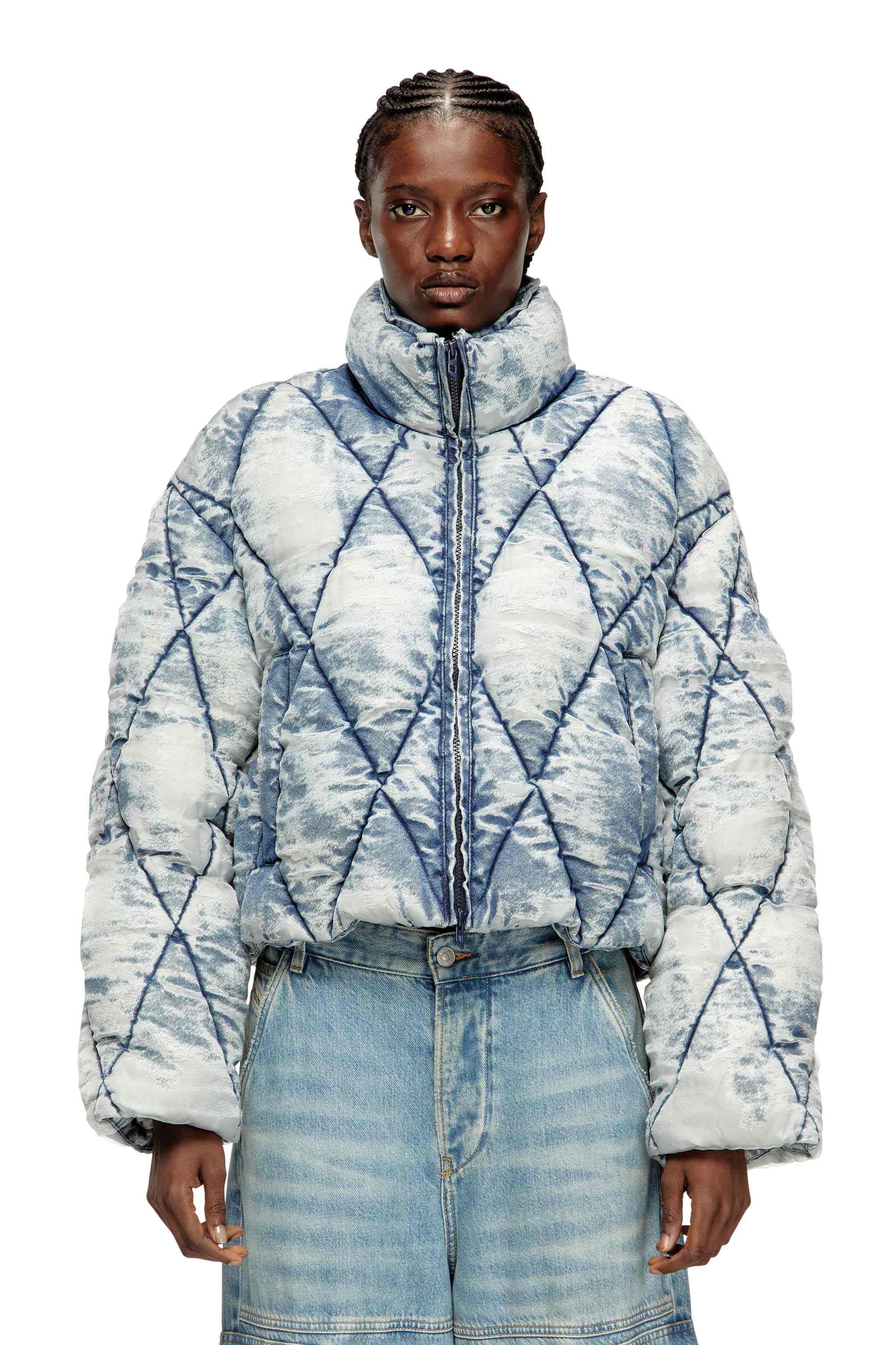 Light Blue Puffer jacket in argyle-quilted devoré shell