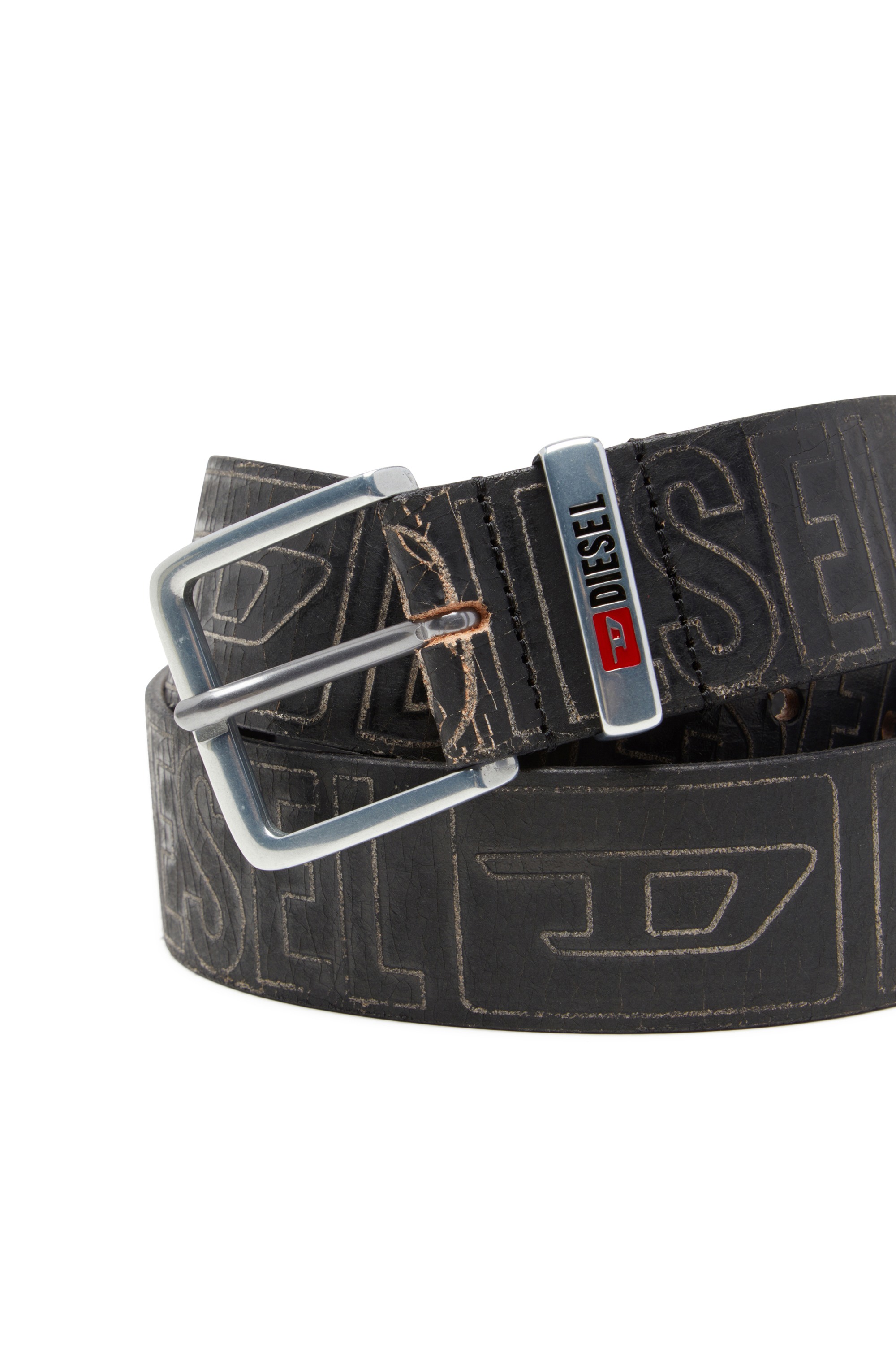 Black 4 cm leather belt with logo