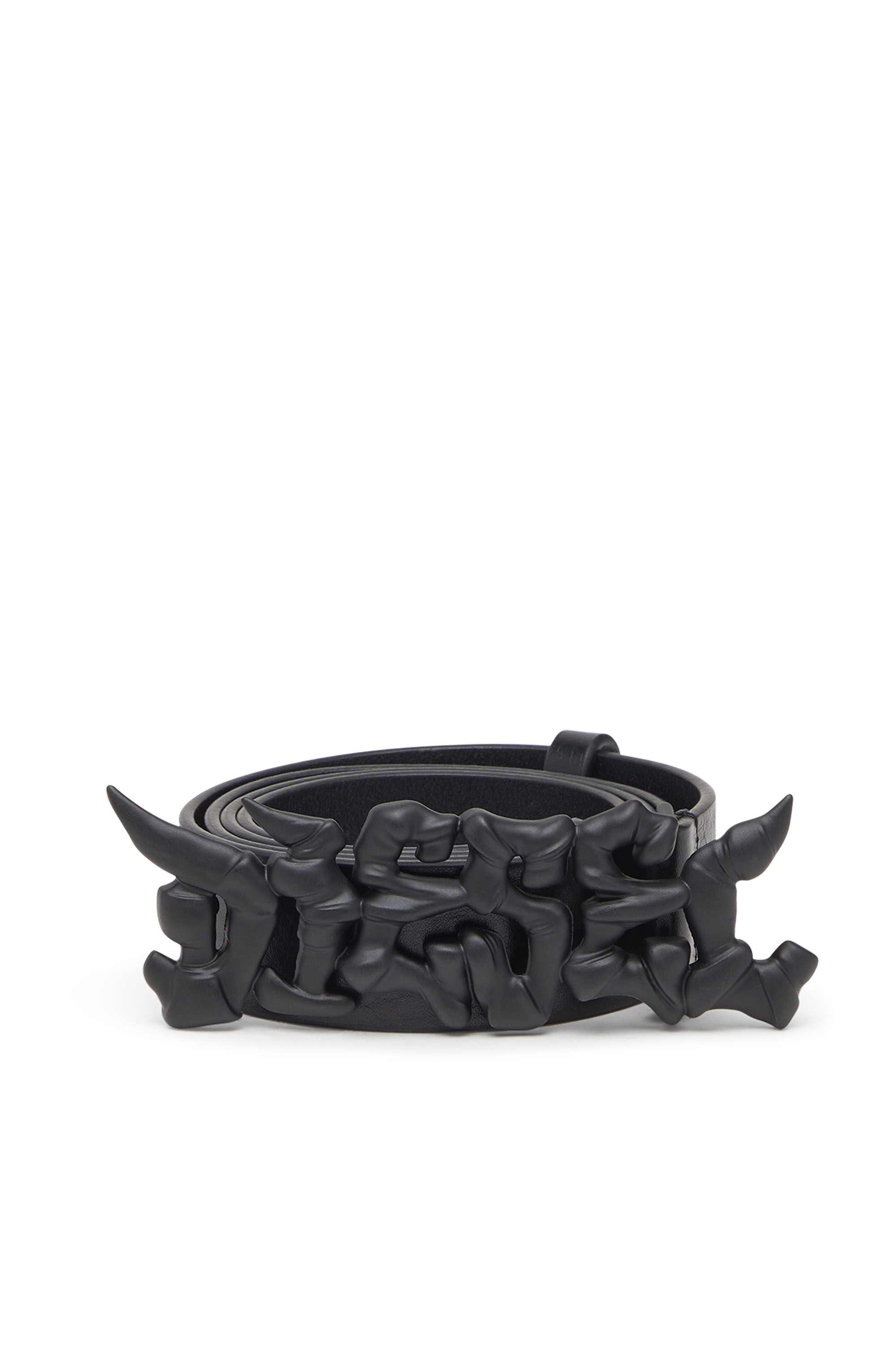 Black Leather belt with graffiti buckle