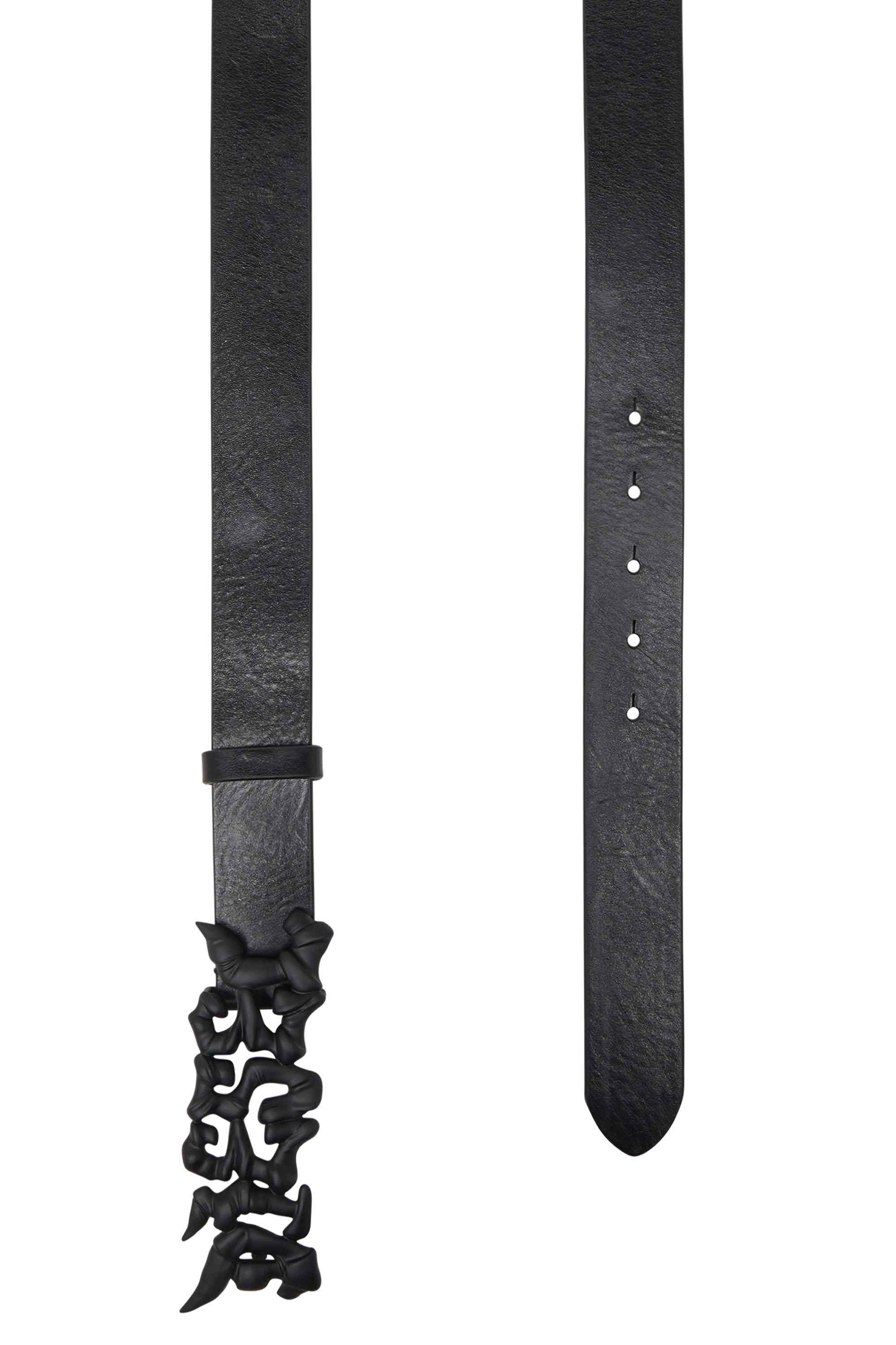 Black Leather belt with graffiti buckle
