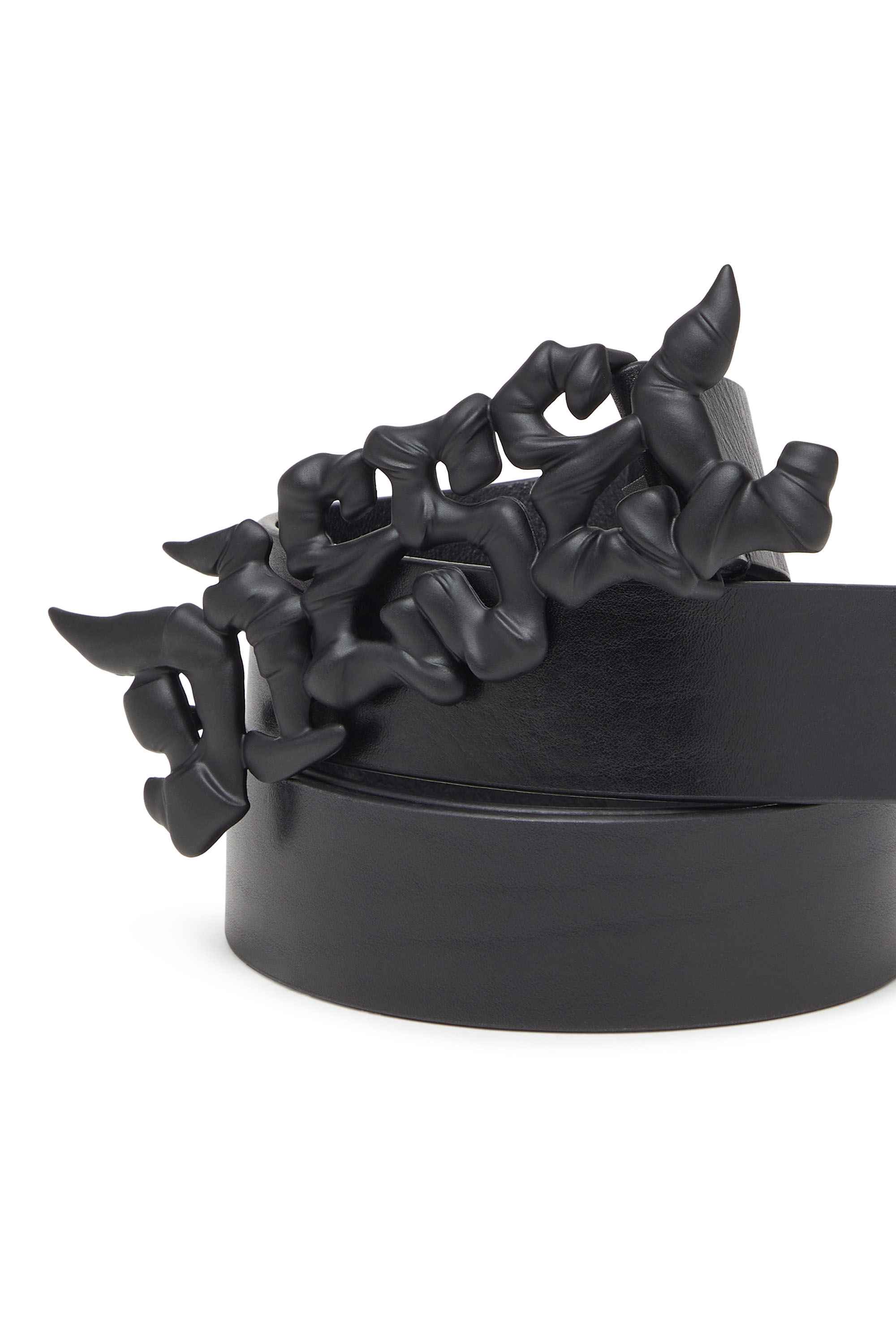 Black Leather belt with graffiti buckle