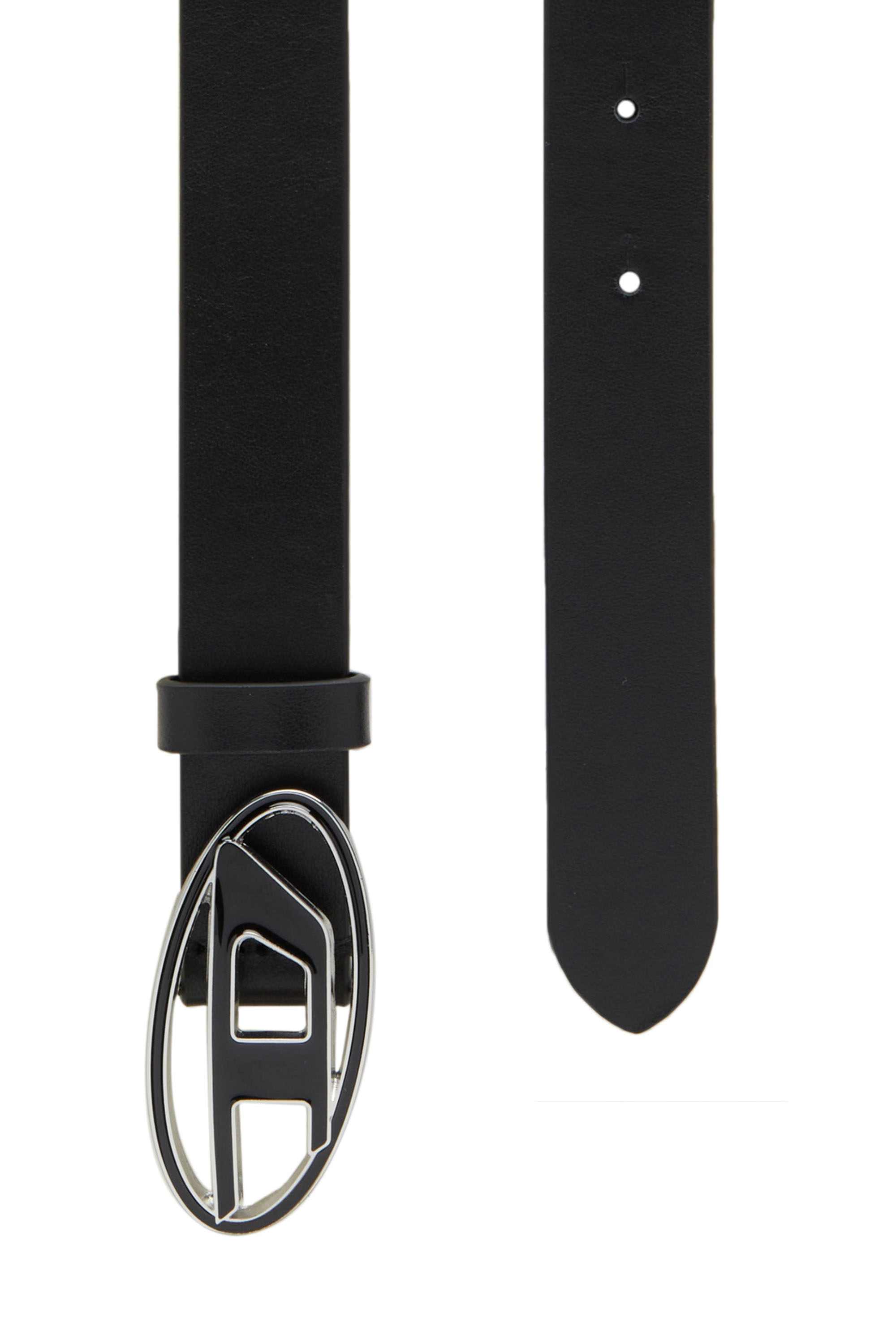Black 2.4cm leather belt with enamelled buckle