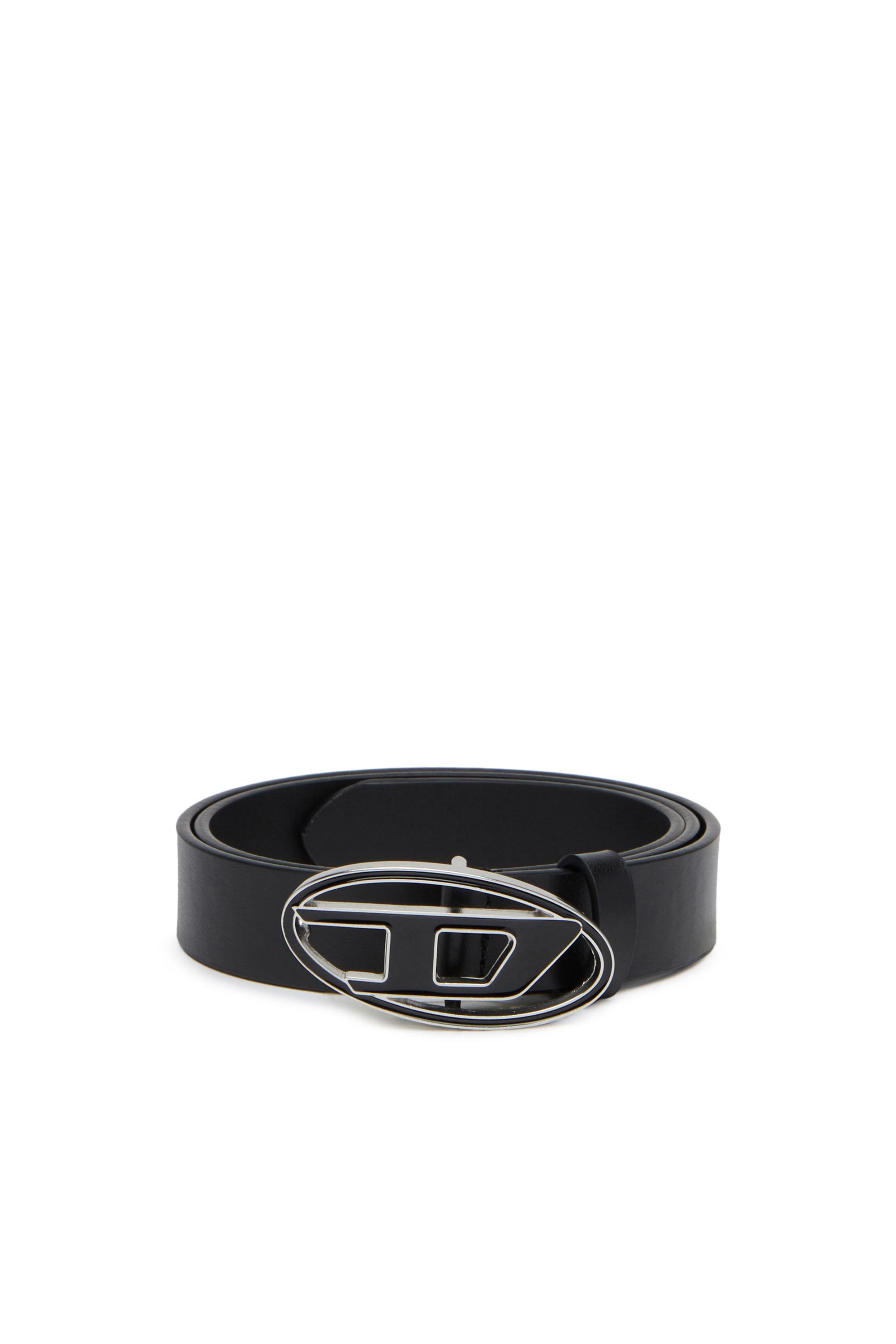 Black 2.4cm leather belt with enamelled buckle