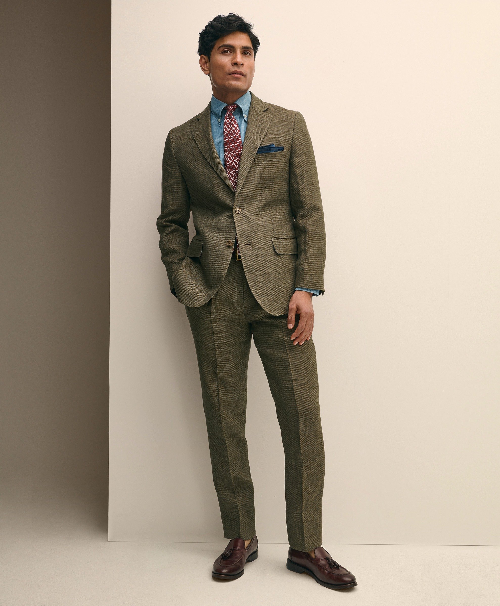 Brooks Brothers | Pleated BrooksGate Linen Checks Slim Fit Separate Trouser