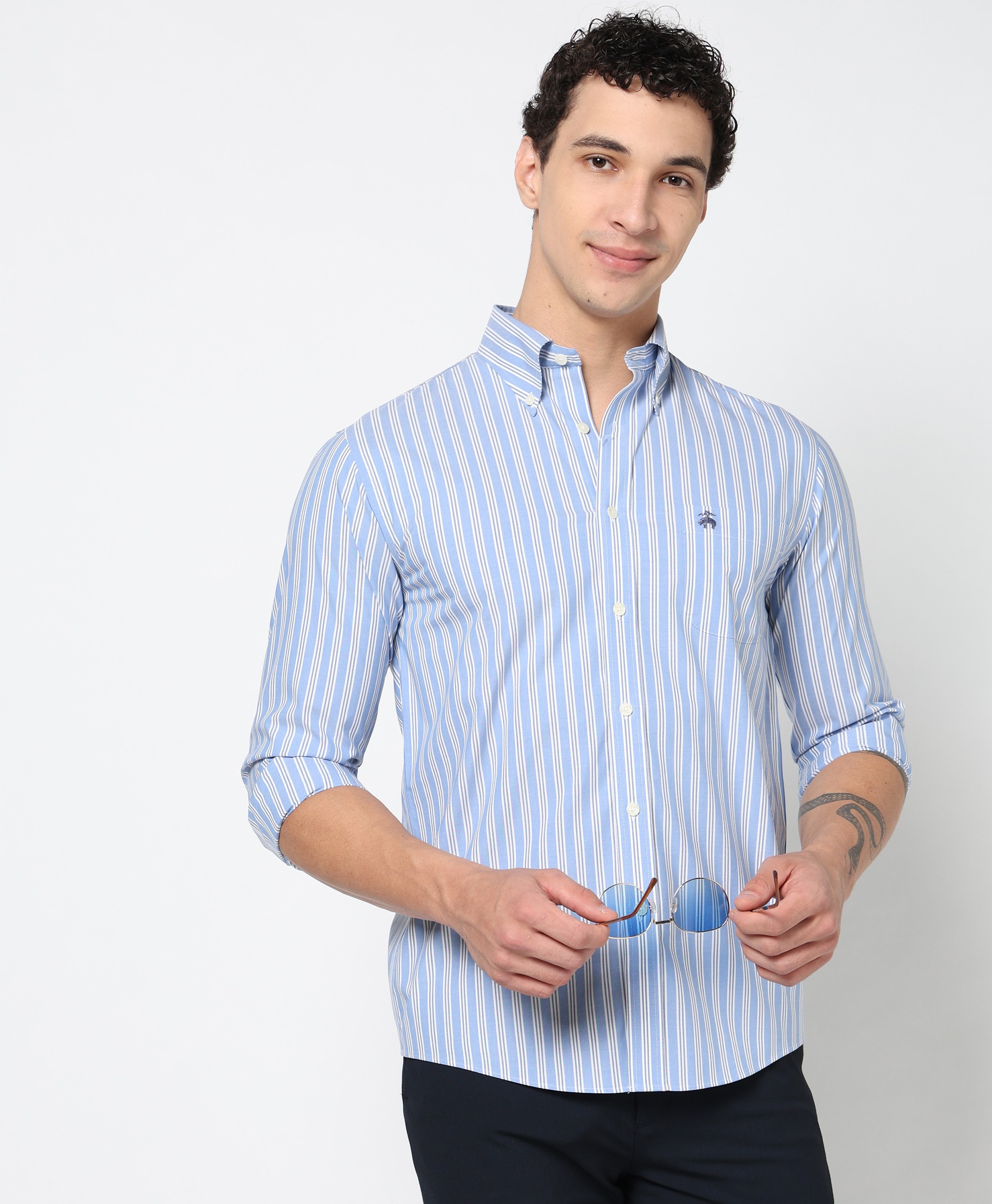 Non-Iron Broadcloth Striped Regular Fit Sport Shirt | Brooks