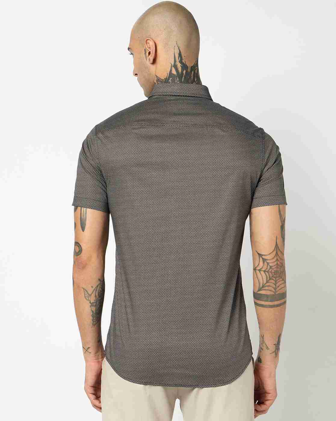 Men Blue Logo Execution Slim Fit Casual Shirts