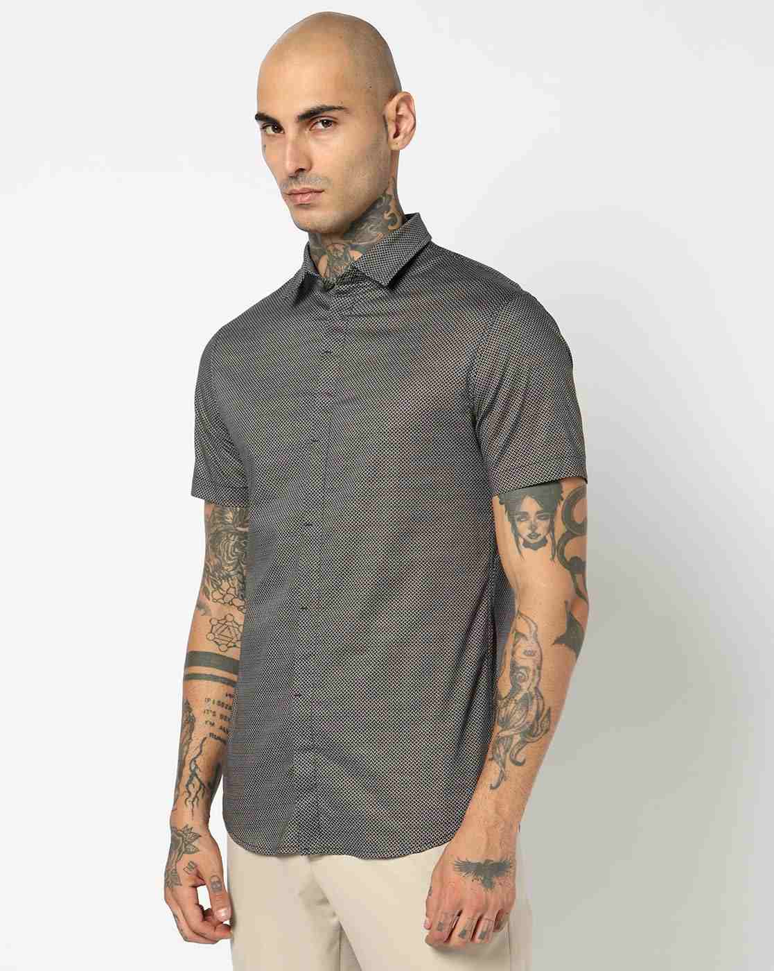 Men Blue Logo Execution Slim Fit Casual Shirts