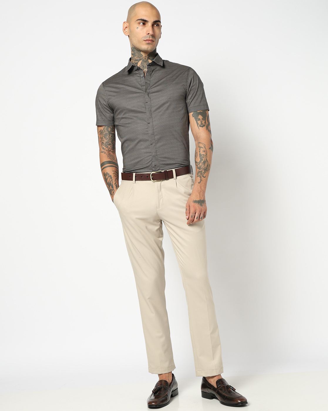 Men Blue Logo Execution Slim Fit Casual Shirts