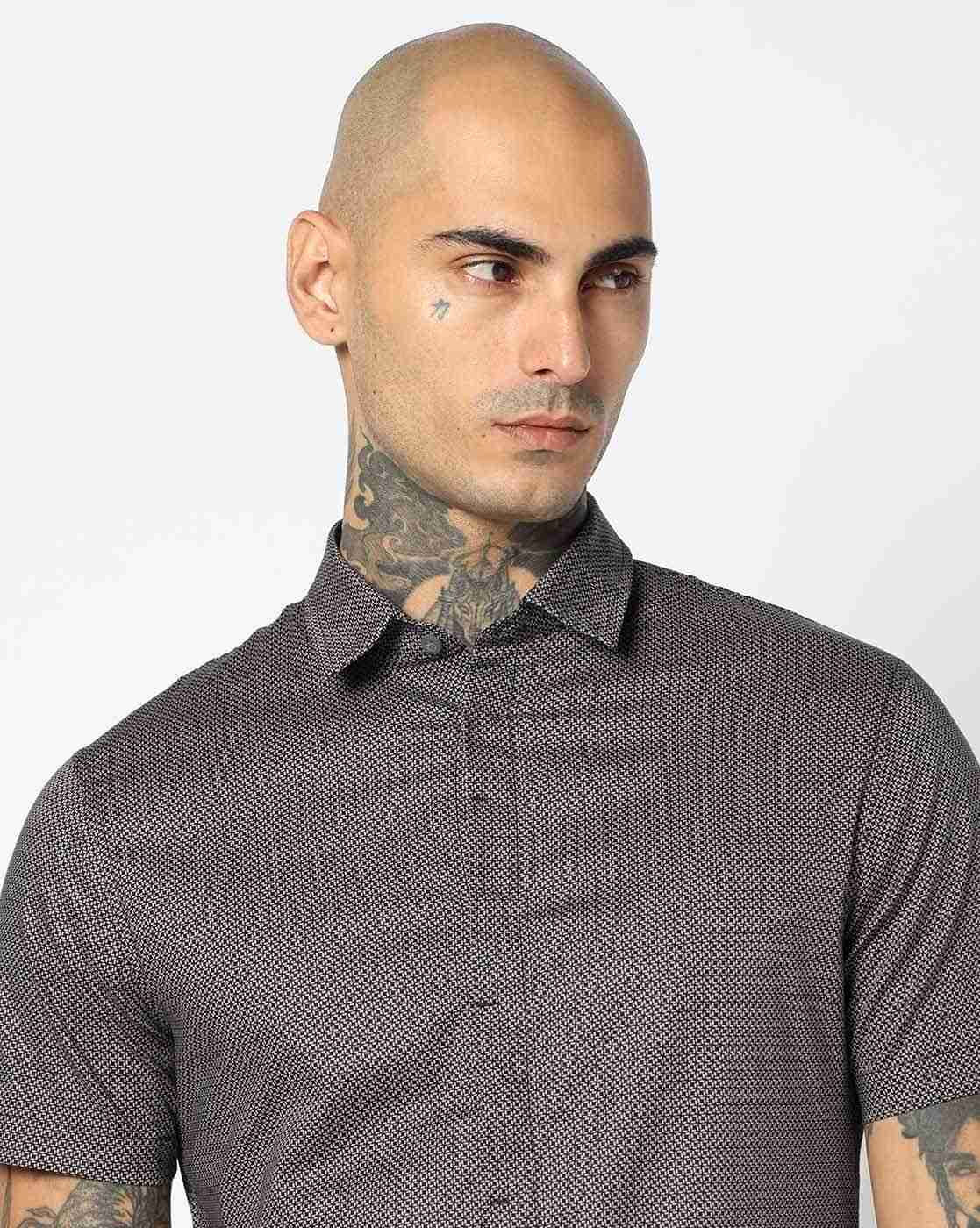 Men Blue Logo Execution Slim Fit Casual Shirts