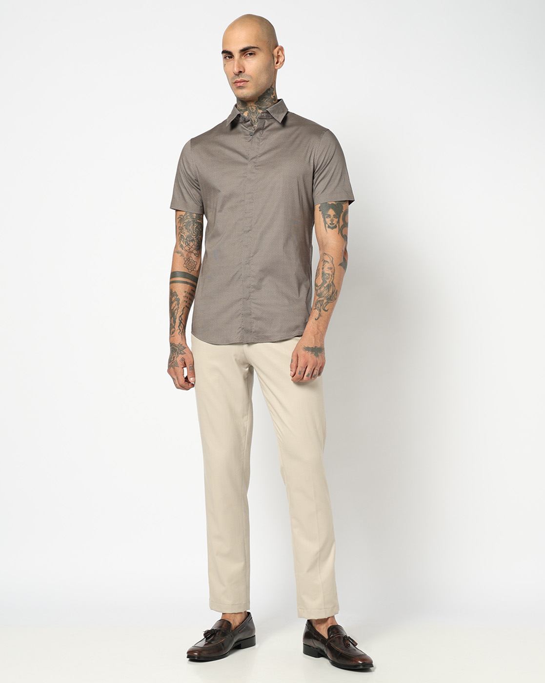 Men Brown Logo Execution Slim Fit Casual Shirts
