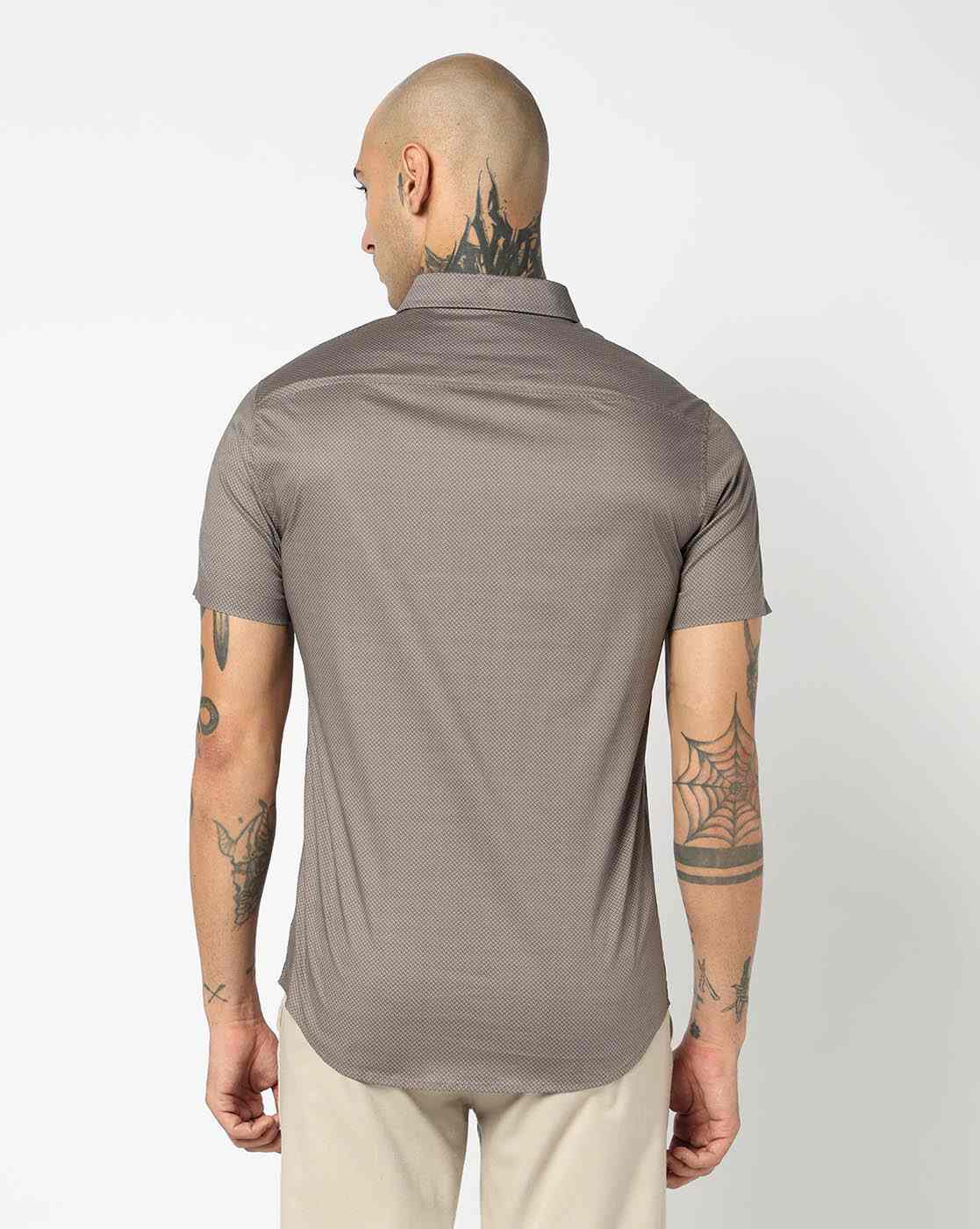 Men Brown Logo Execution Slim Fit Casual Shirts