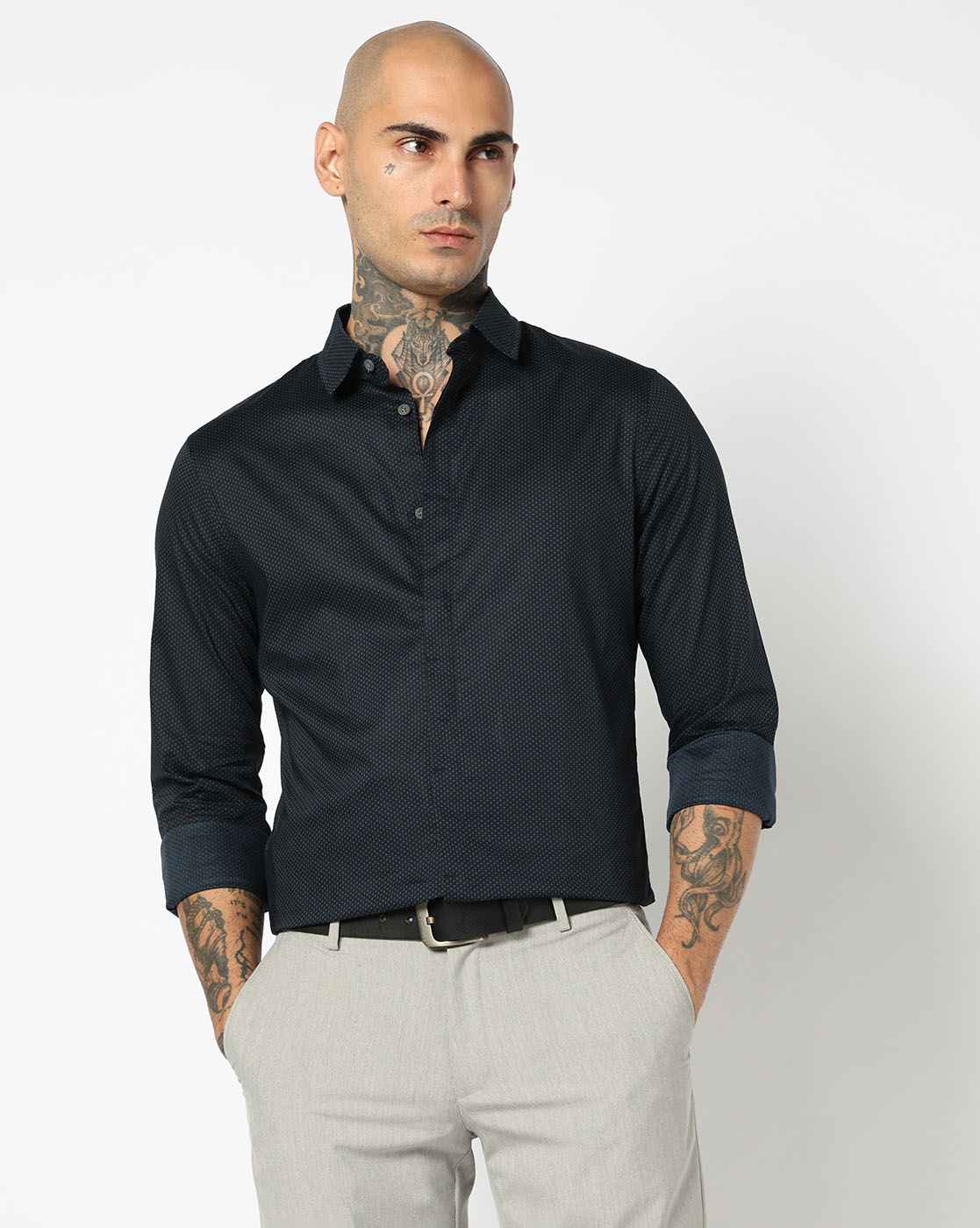 Men Blue Armani Classics Slim Fit Casual Shirts